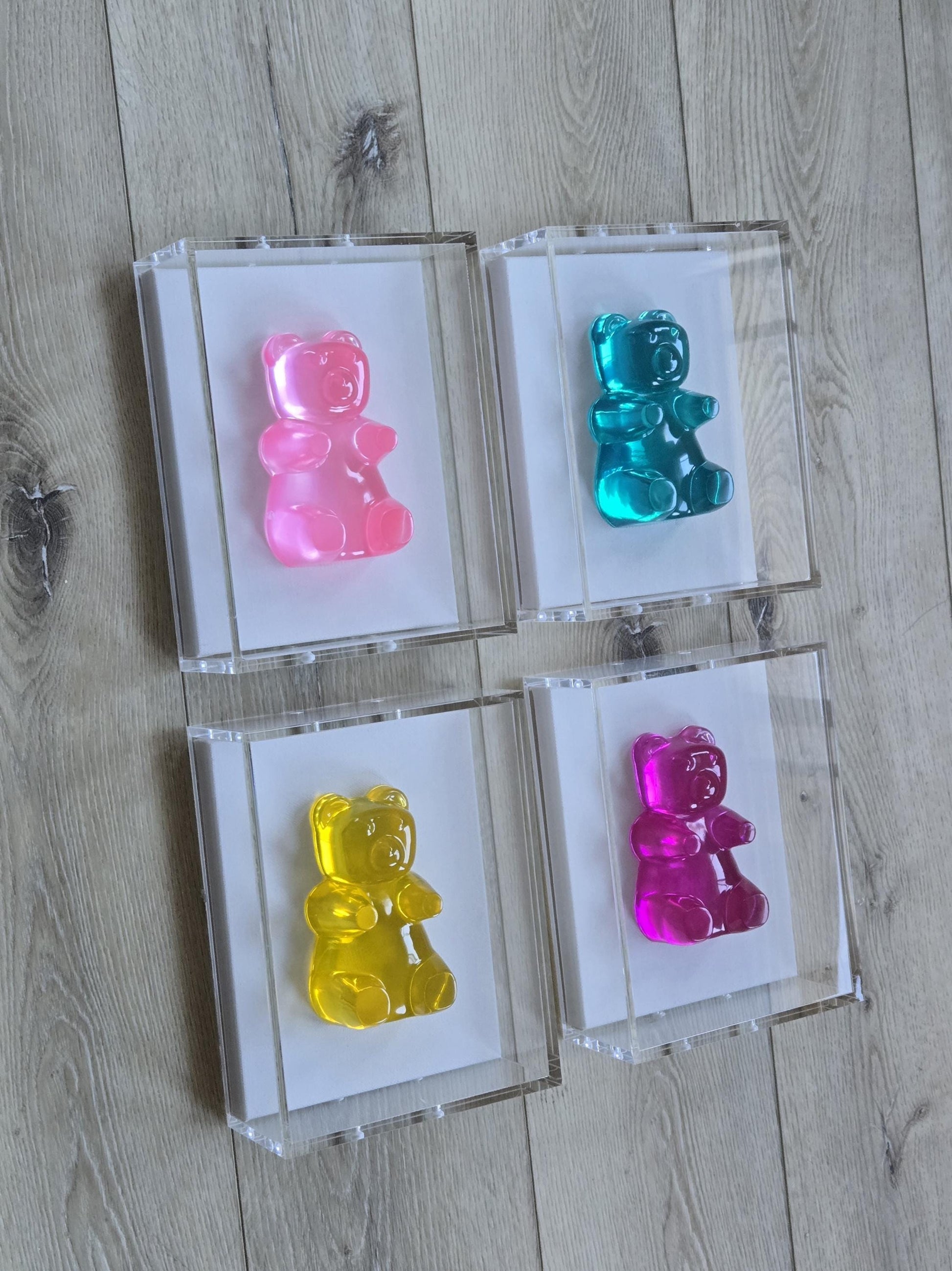 Candy Resin Gummy Bear Sculpture In Shadow Box: Handmade Pop Art Wall Decor