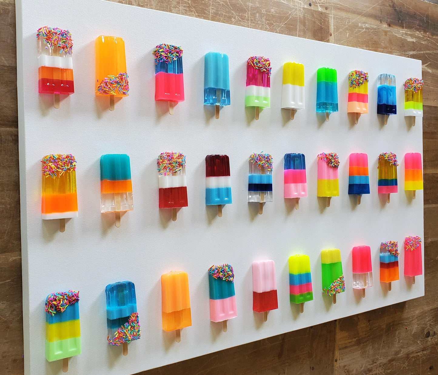 Vibrant 3D Ice Pop Sculpture Wall Art: Custom Canvas Shadow Box Decor