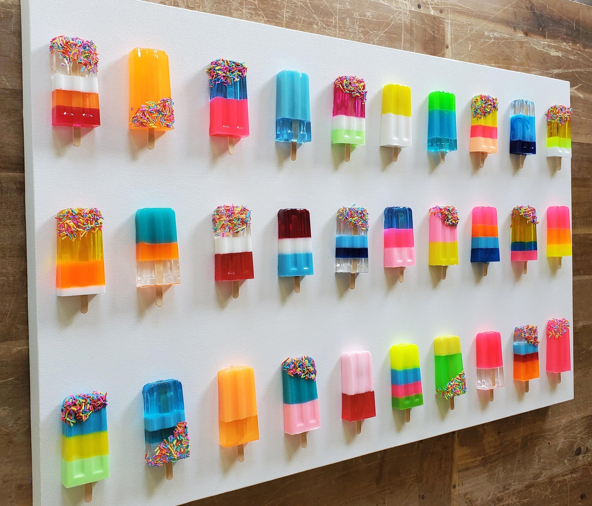 Vibrant 3D Ice Pop Sculpture Wall Art: Custom Canvas Shadow Box Decor