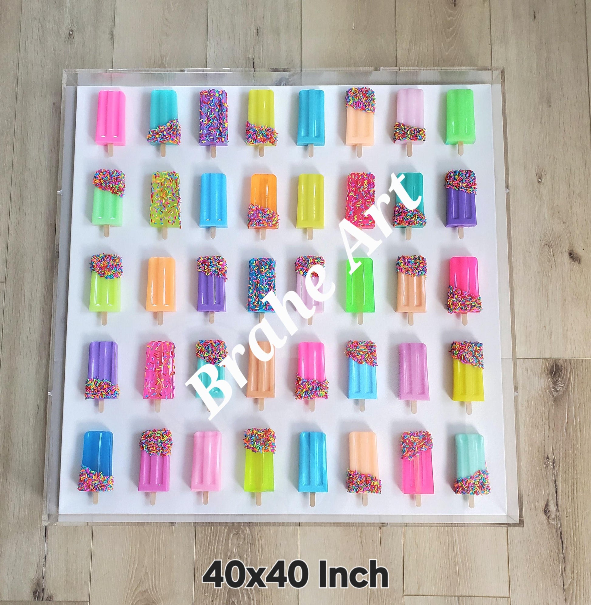 Rainbow Ice Pop Wall Sculpture: Pop Art Shadow Box Decor, Customizable Colors