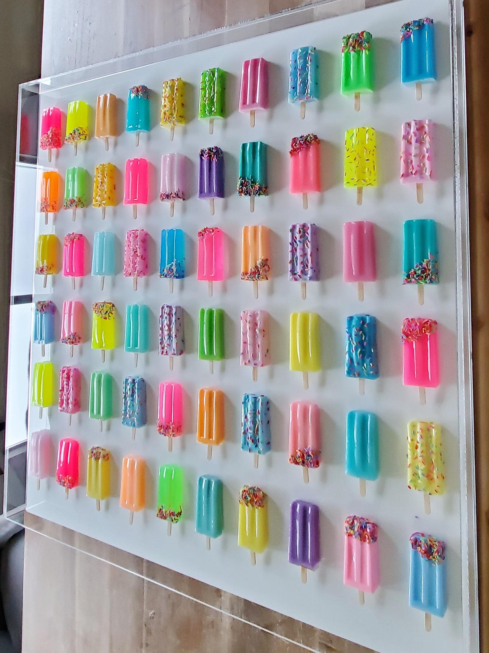 Rainbow Ice Pop Wall Sculpture: Pop Art Shadow Box Decor, Customizable Colors
