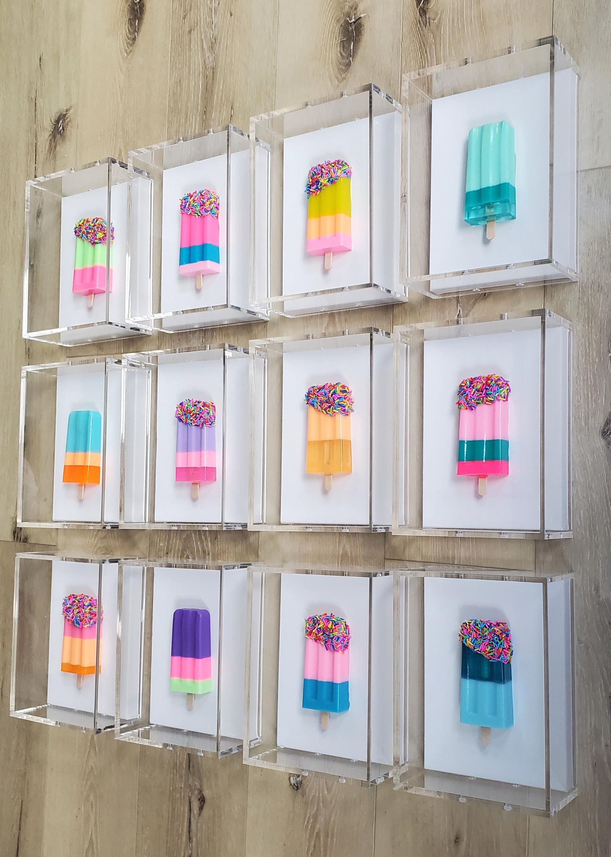 Candy Inspired Ice Pop Shadow Box Art: Handmade Resin Sculpture, Modern Wall Decor