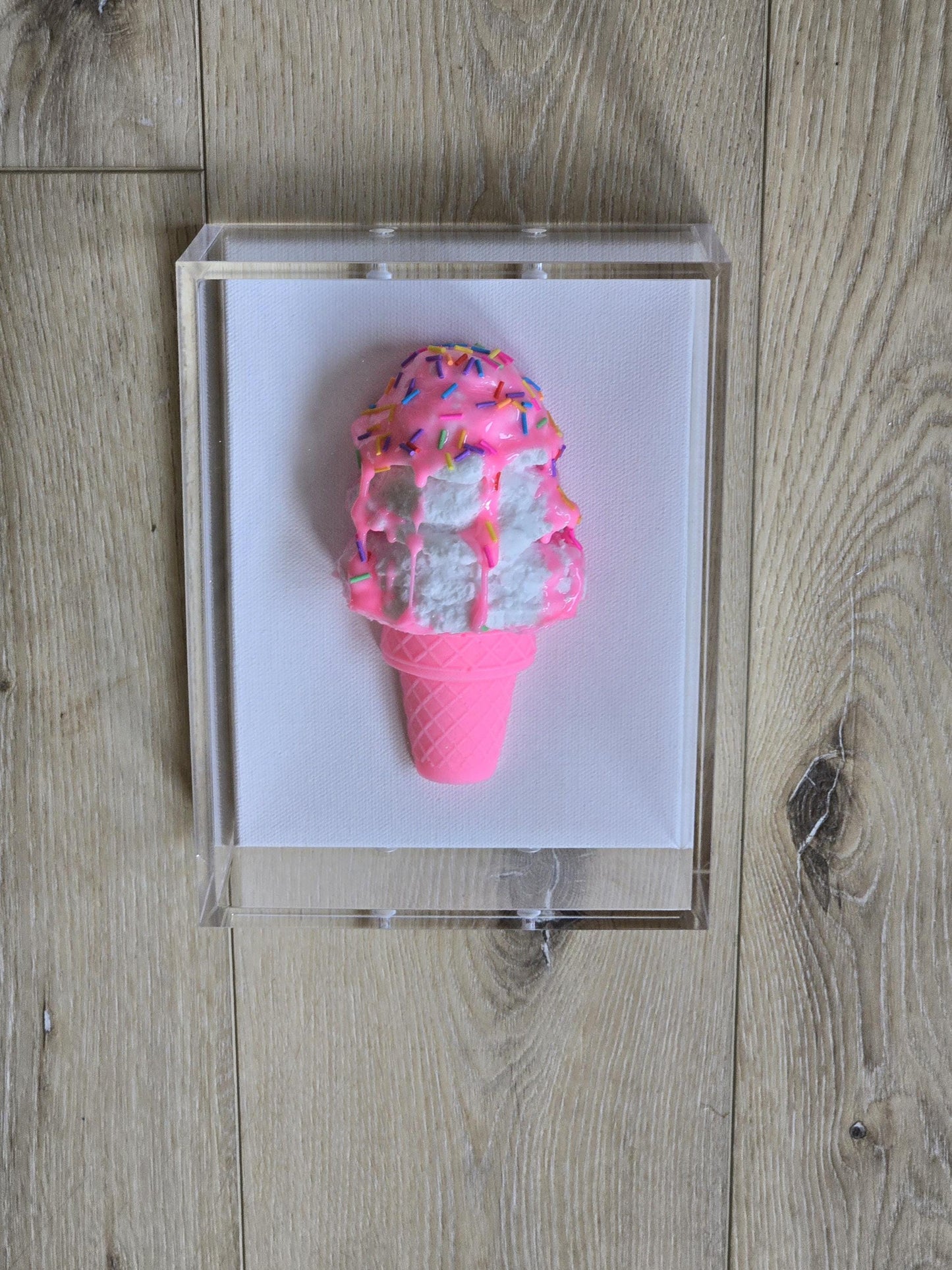Ice Cream Cone Art | Vibrant Colors, Shadow Box Dessert Themed Handmade Custom Decor