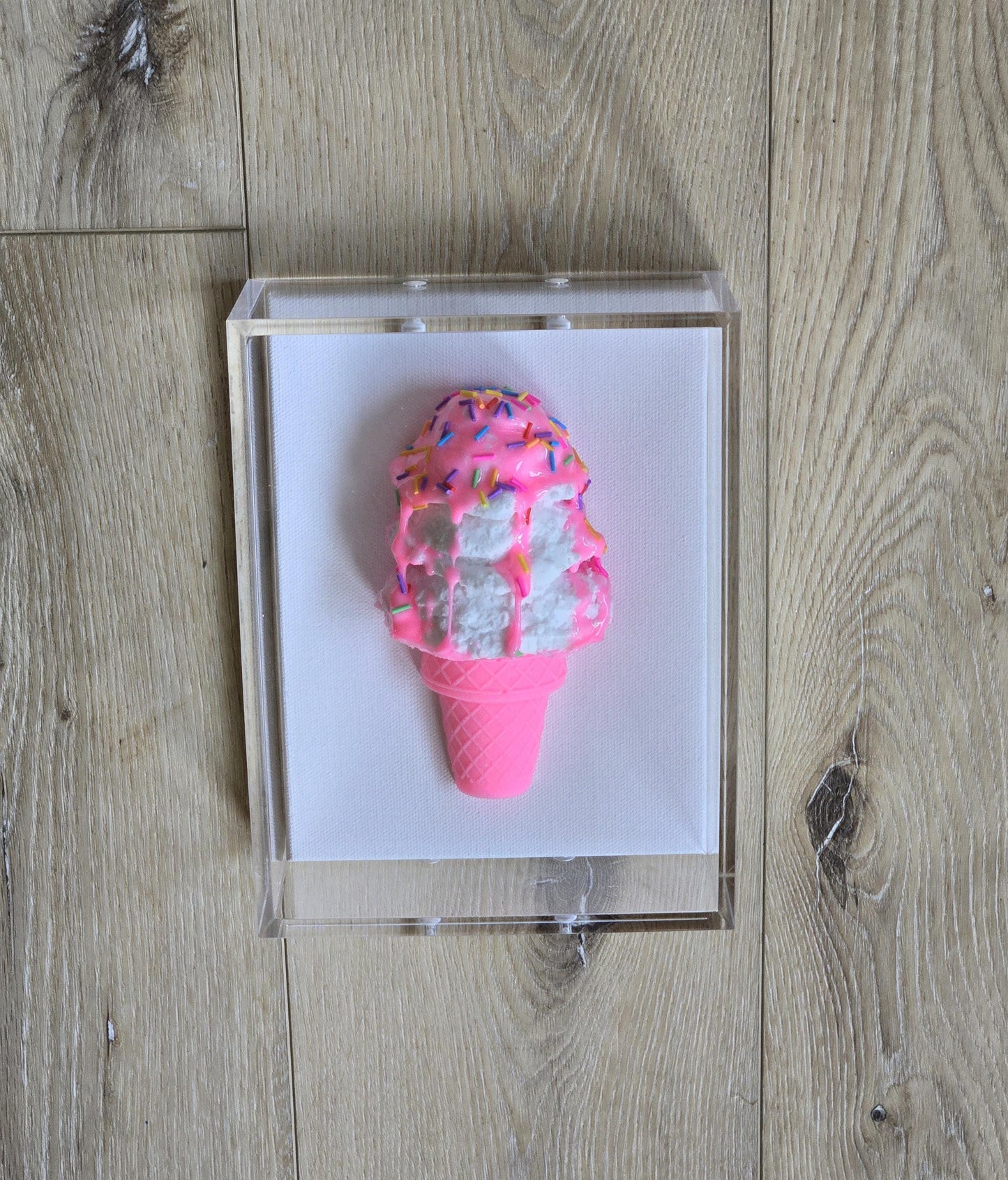 Ice Cream Cone Art | Vibrant Colors, Shadow Box Dessert Themed Handmade Custom Decor