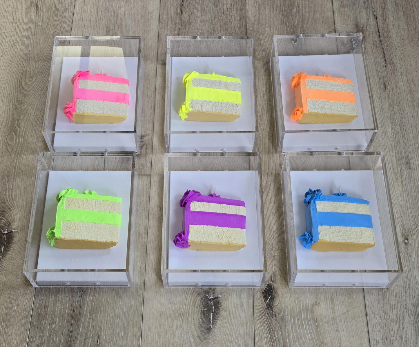 3D Cake Slice Shadow Box Art – Vibrant Neon Whimsical Kitchen Decor, Wall Installation 8x6x3 inch