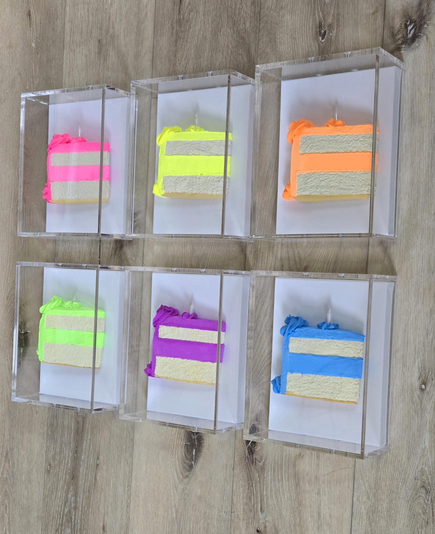 3D Cake Slice Shadow Box Art – Vibrant Neon Whimsical Kitchen Decor, Unique Trendy Art