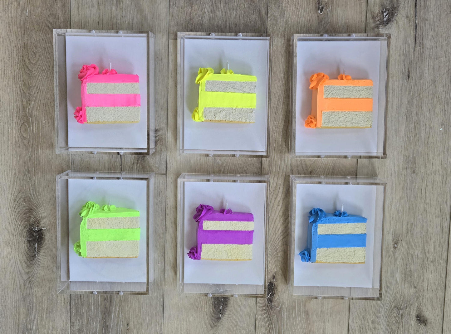 3D Cake Slice Shadow Box Art – Vibrant Neon Whimsical Kitchen Decor, Unique Trendy Art