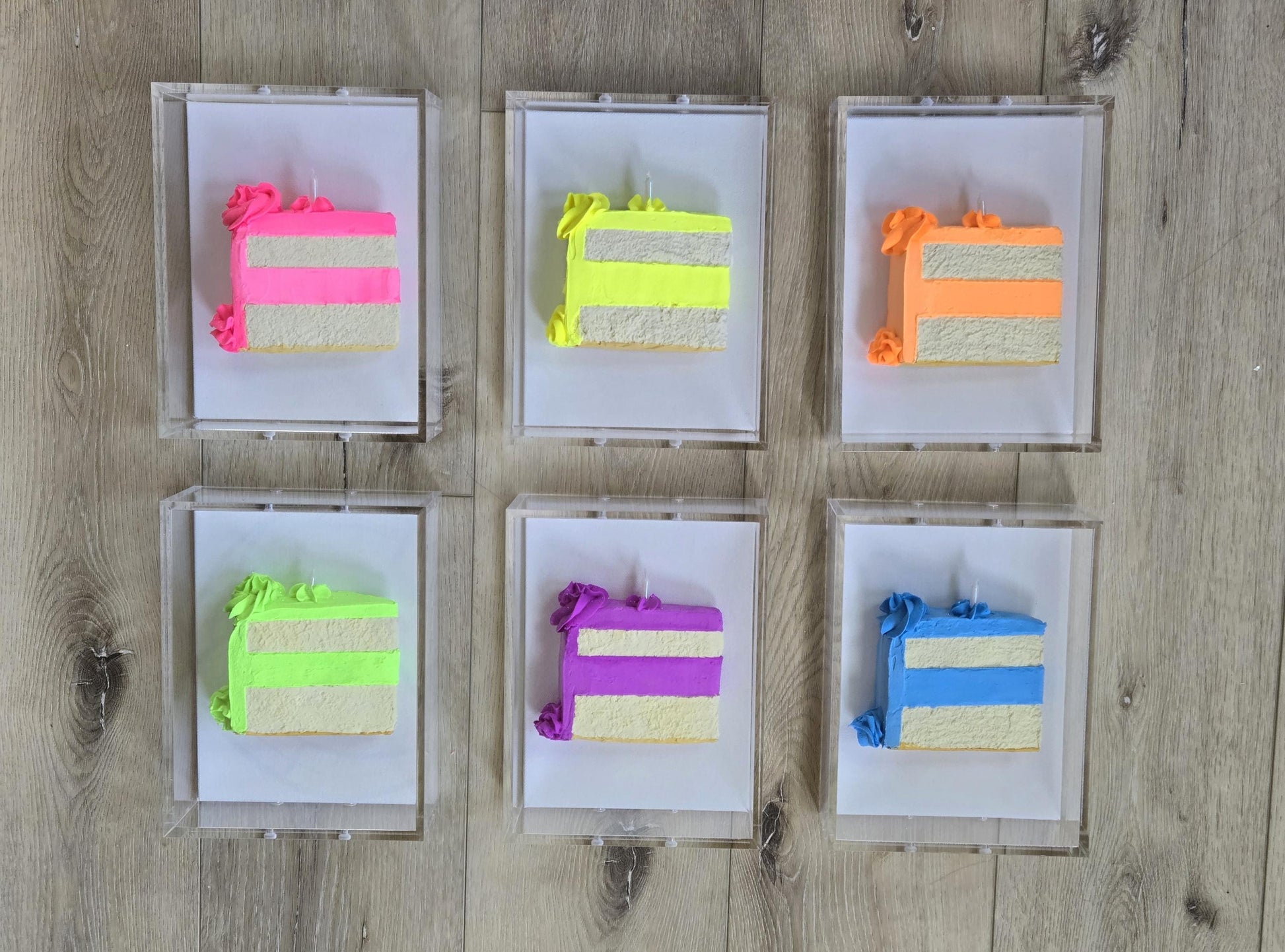 3D Cake Slice Shadow Box Art – Vibrant Neon Whimsical Kitchen Decor, Unique Trendy Art