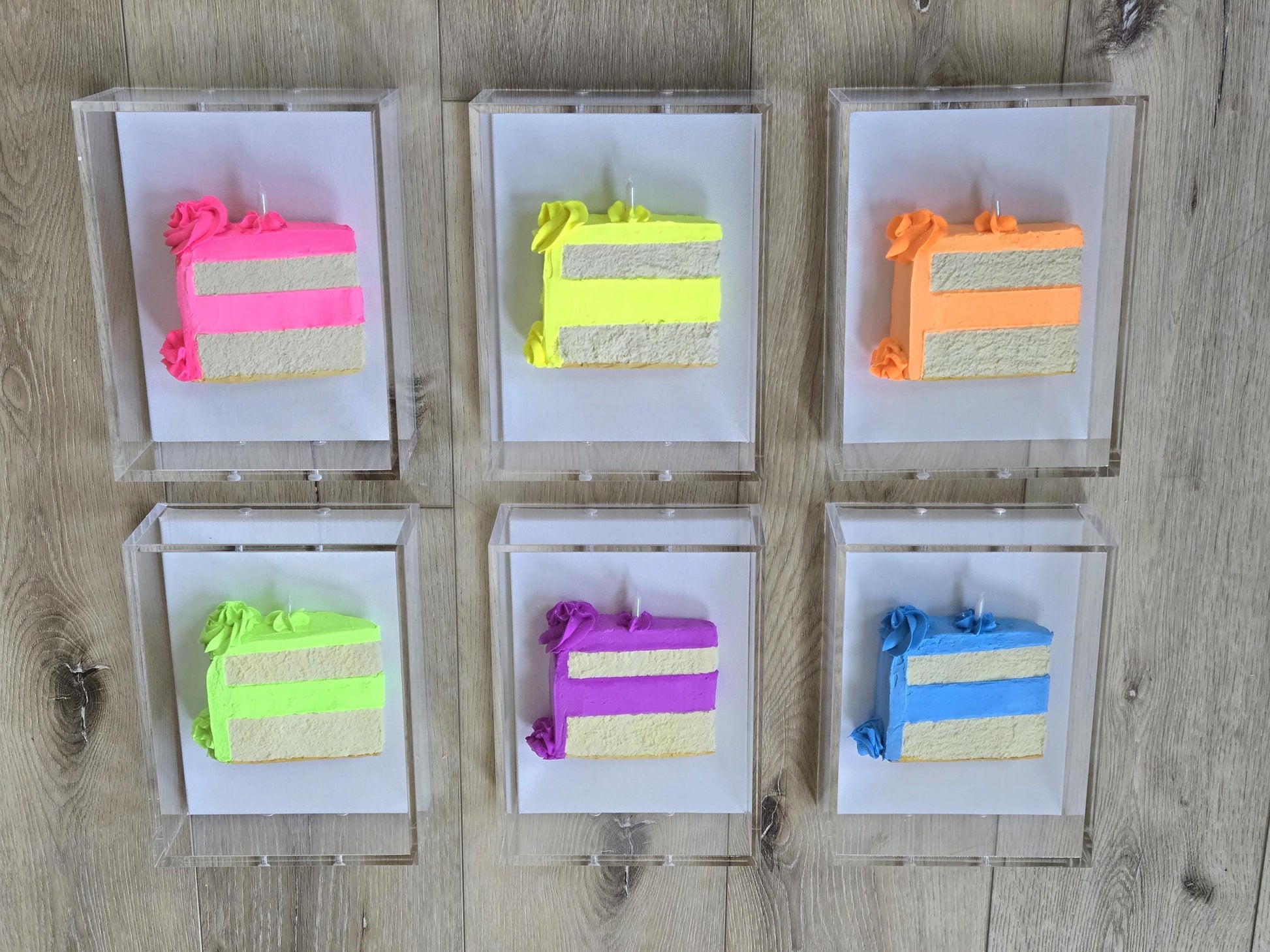 3D Cake Slice Shadow Box Art – Vibrant Neon Whimsical Kitchen Decor, Wall Installation 8x6x3 inch