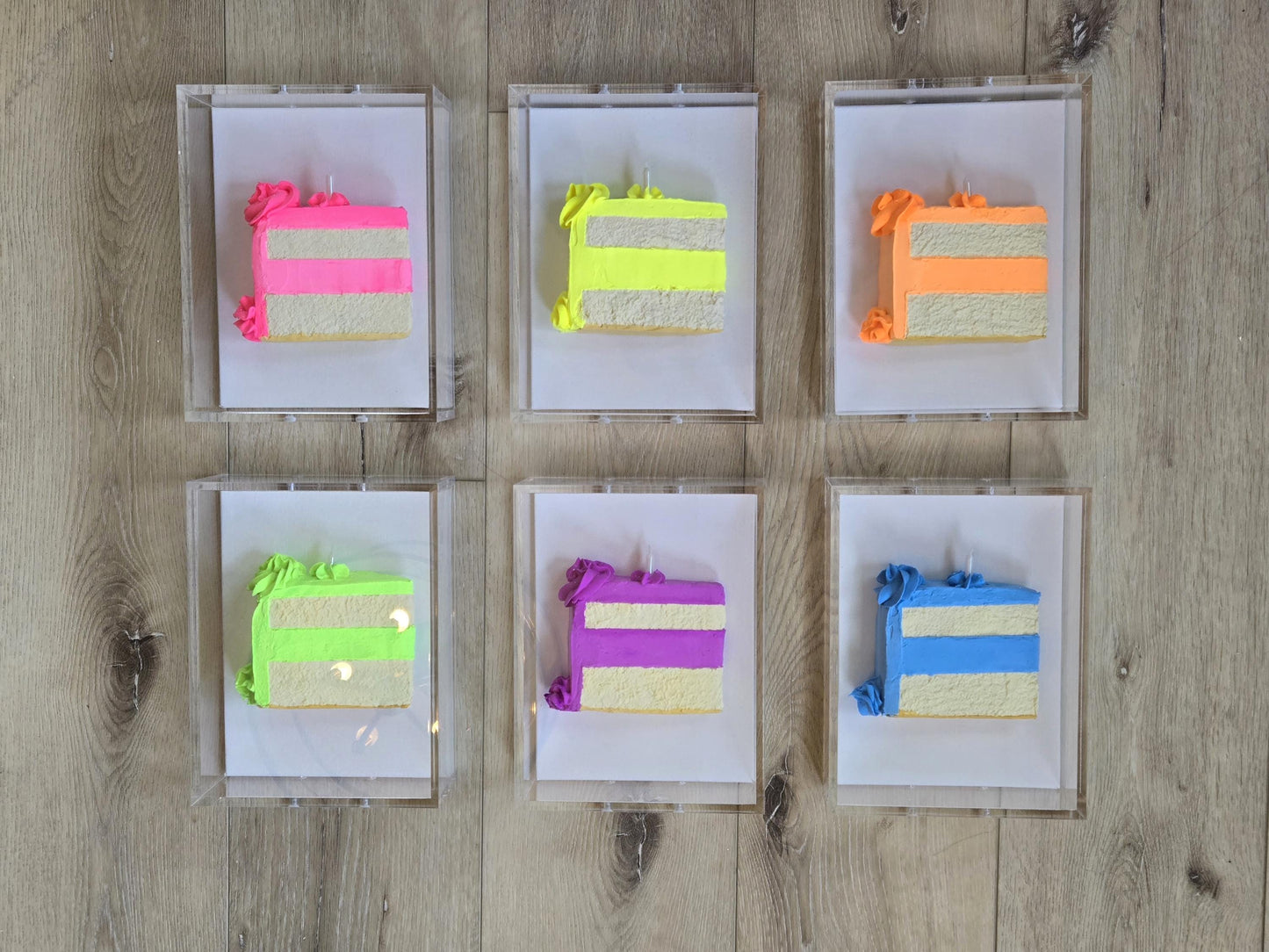 3D Cake Slice Shadow Box Art – Vibrant Neon Whimsical Kitchen Decor, Unique Trendy Art