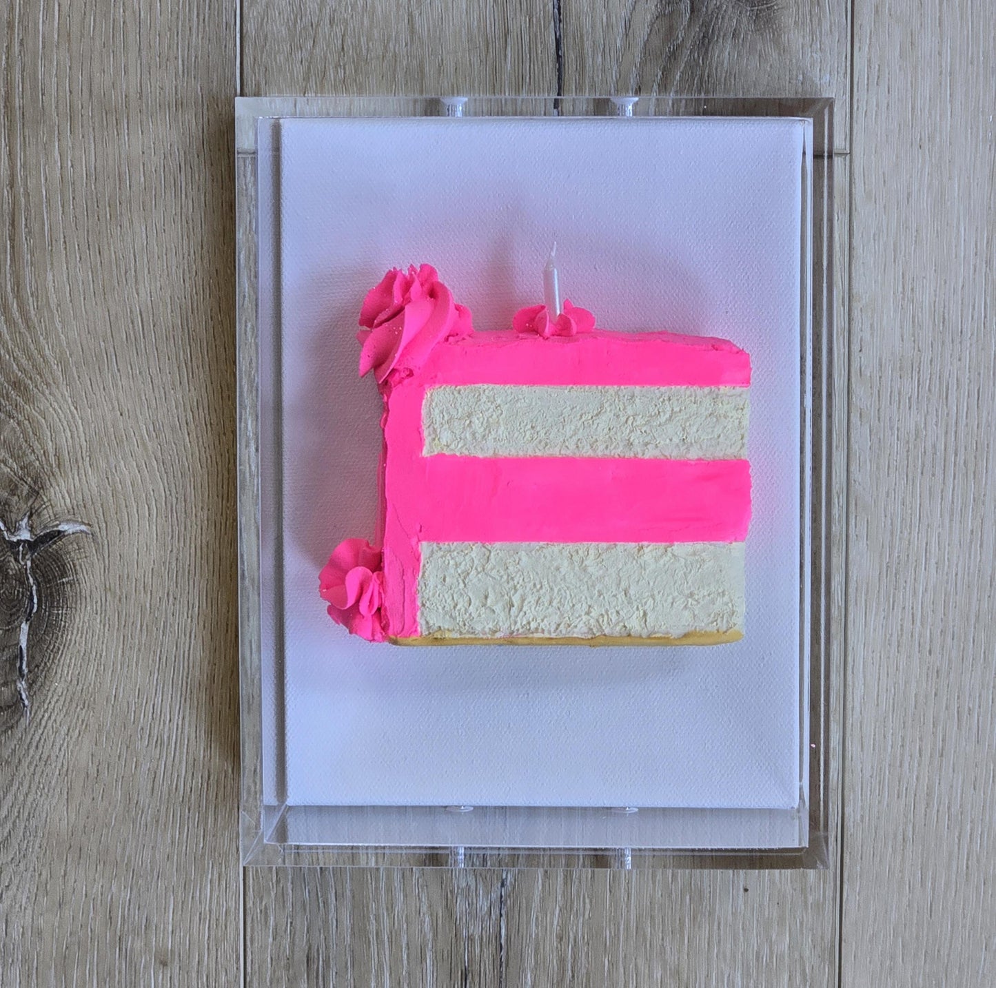 3D Cake Slice Shadow Box Art – Vibrant Neon Whimsical Kitchen Decor, Wall Installation 8x6x3 inch