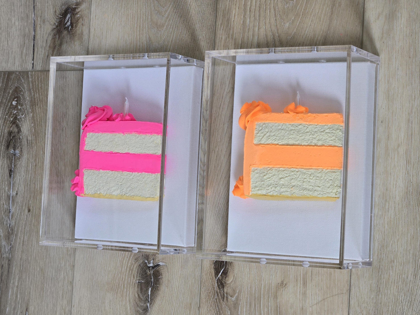 3D Cake Slice Shadow Box Art – Vibrant Neon Whimsical Kitchen Decor, Unique Trendy Art