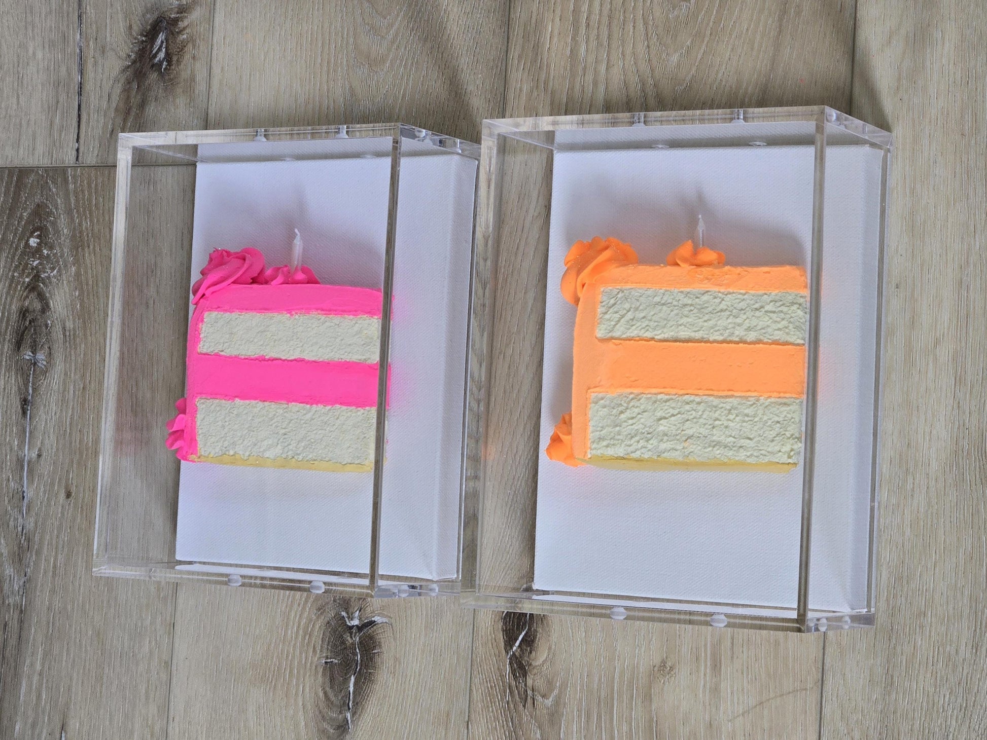 3D Cake Slice Shadow Box Art – Vibrant Neon Whimsical Kitchen Decor, Unique Trendy Art