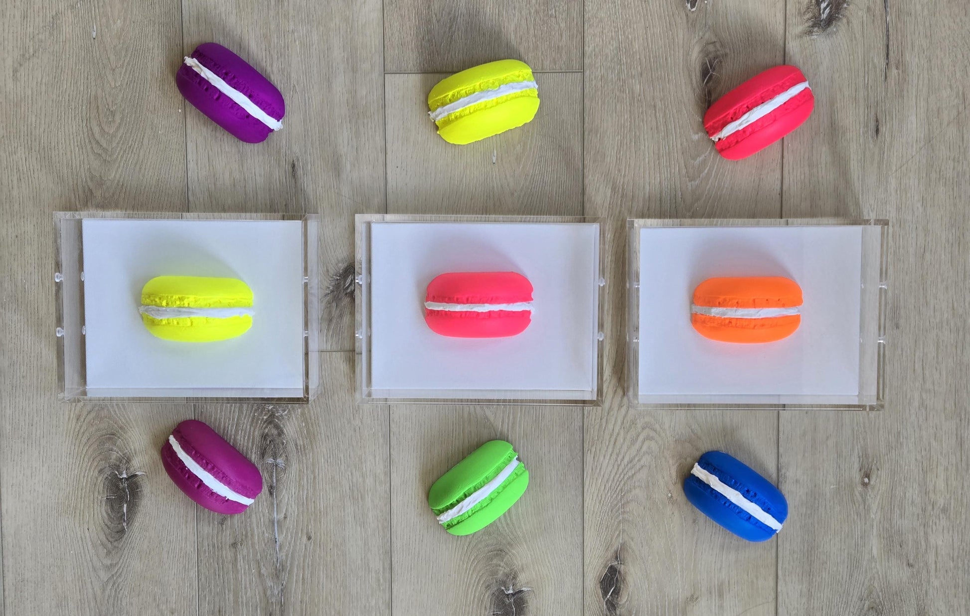 3D Macaroon Shadow Box Art – Whimsical Resin Sculpture, Neon Pop Art Decor