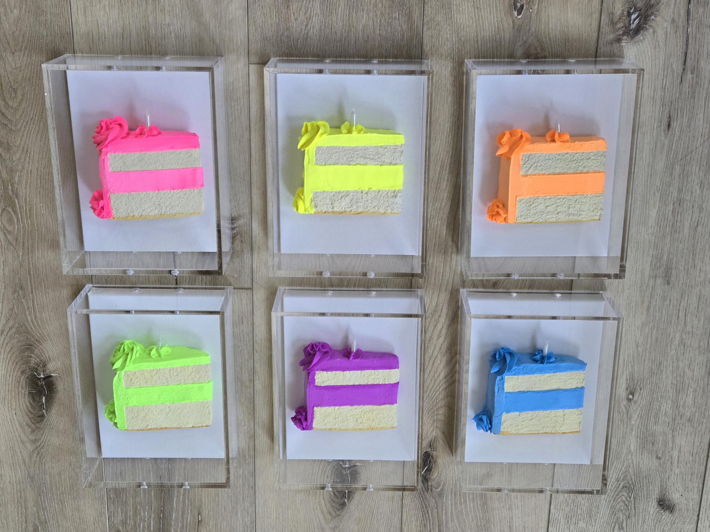 3D Cake Slice Shadow Box Art – Vibrant Neon Whimsical Kitchen Decor, Wall Installation 8x6x3 inch