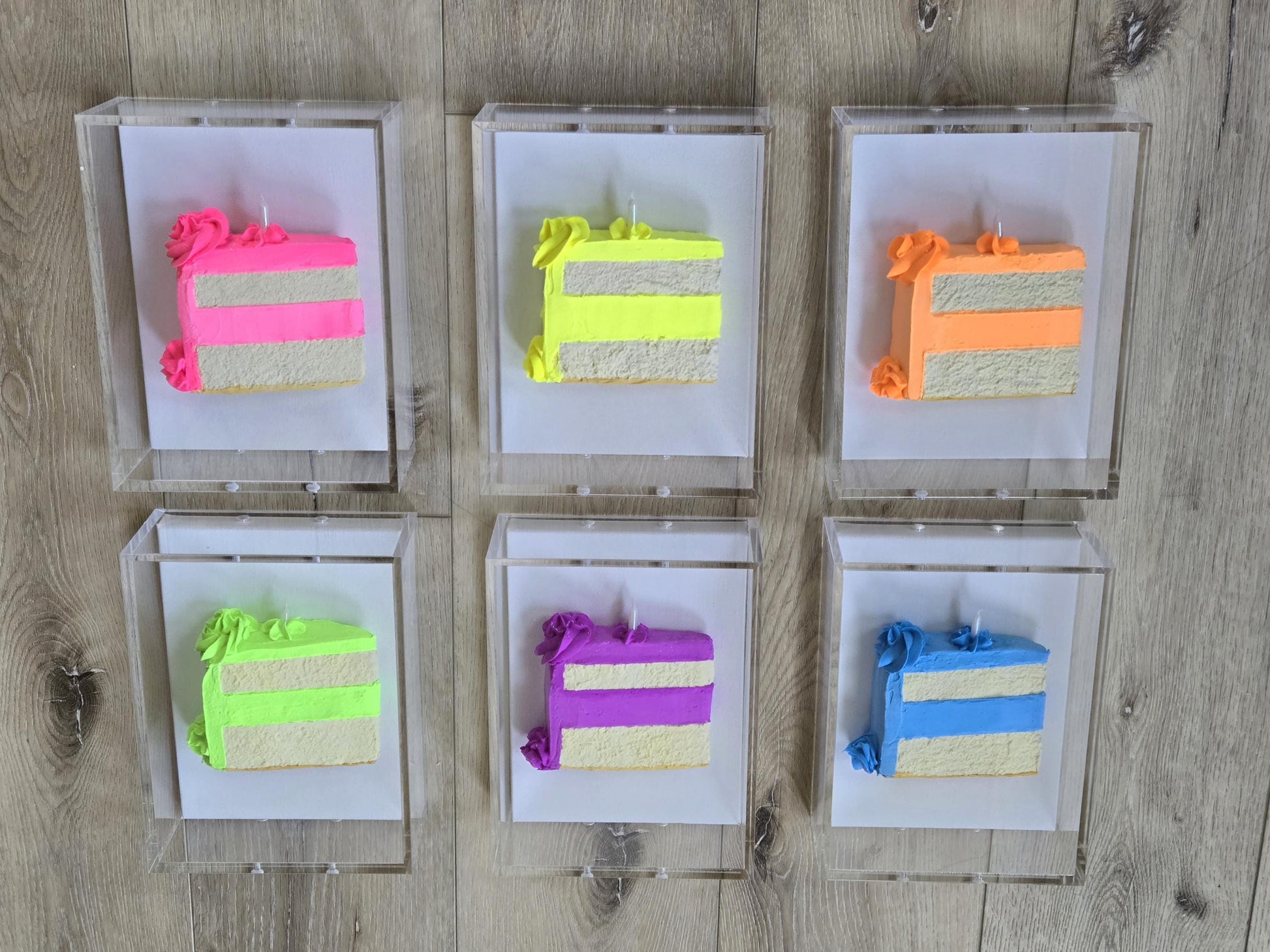3D Cake Slice Shadow Box Art – Vibrant Neon Whimsical Kitchen Decor, Wall Installation 8x6x3 inch