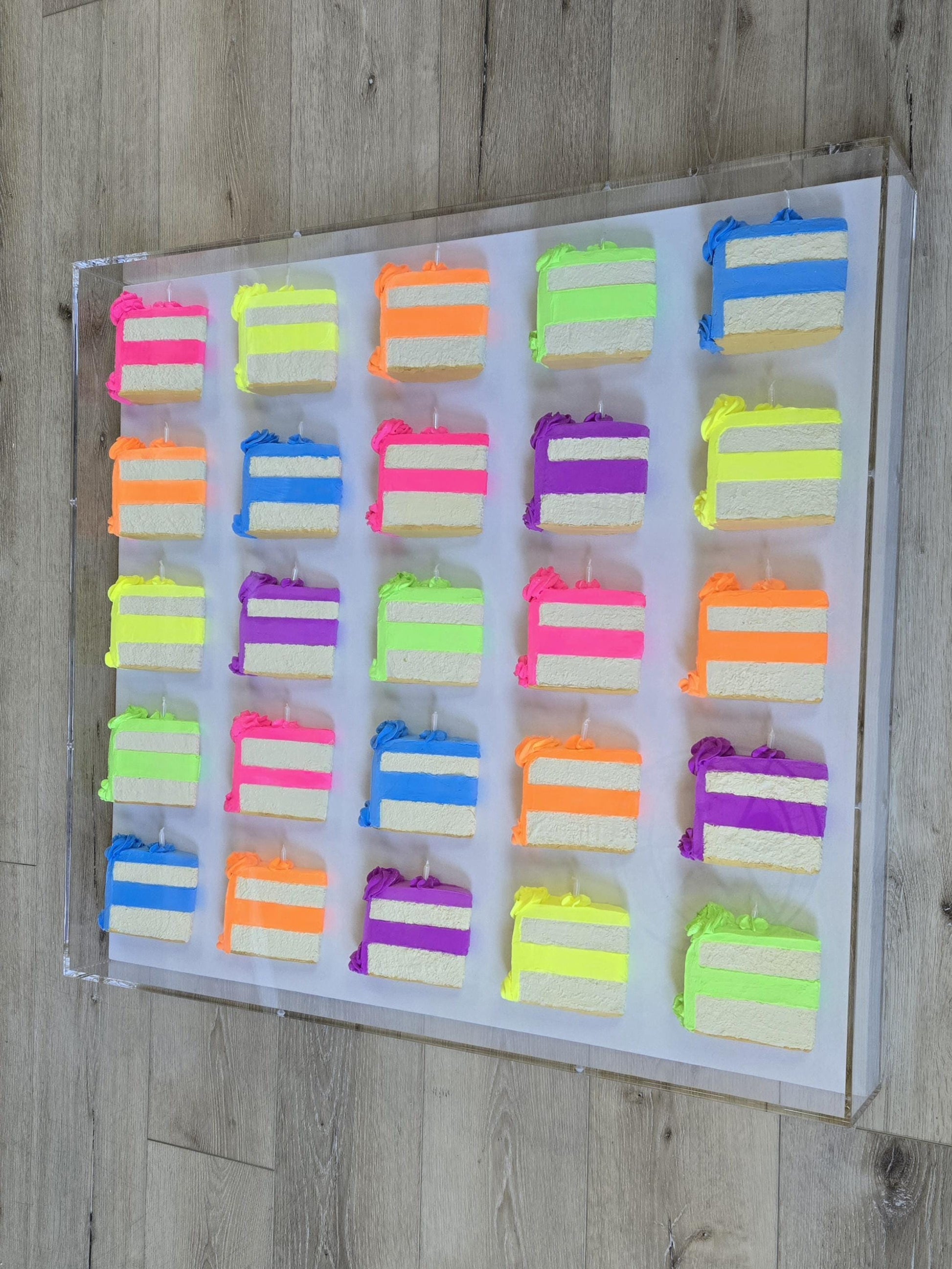 Cake Slice Wall Art: Handmade Vibrant Pop Art 3D theme for a Modern Aesthetic With High Contrast Colors.