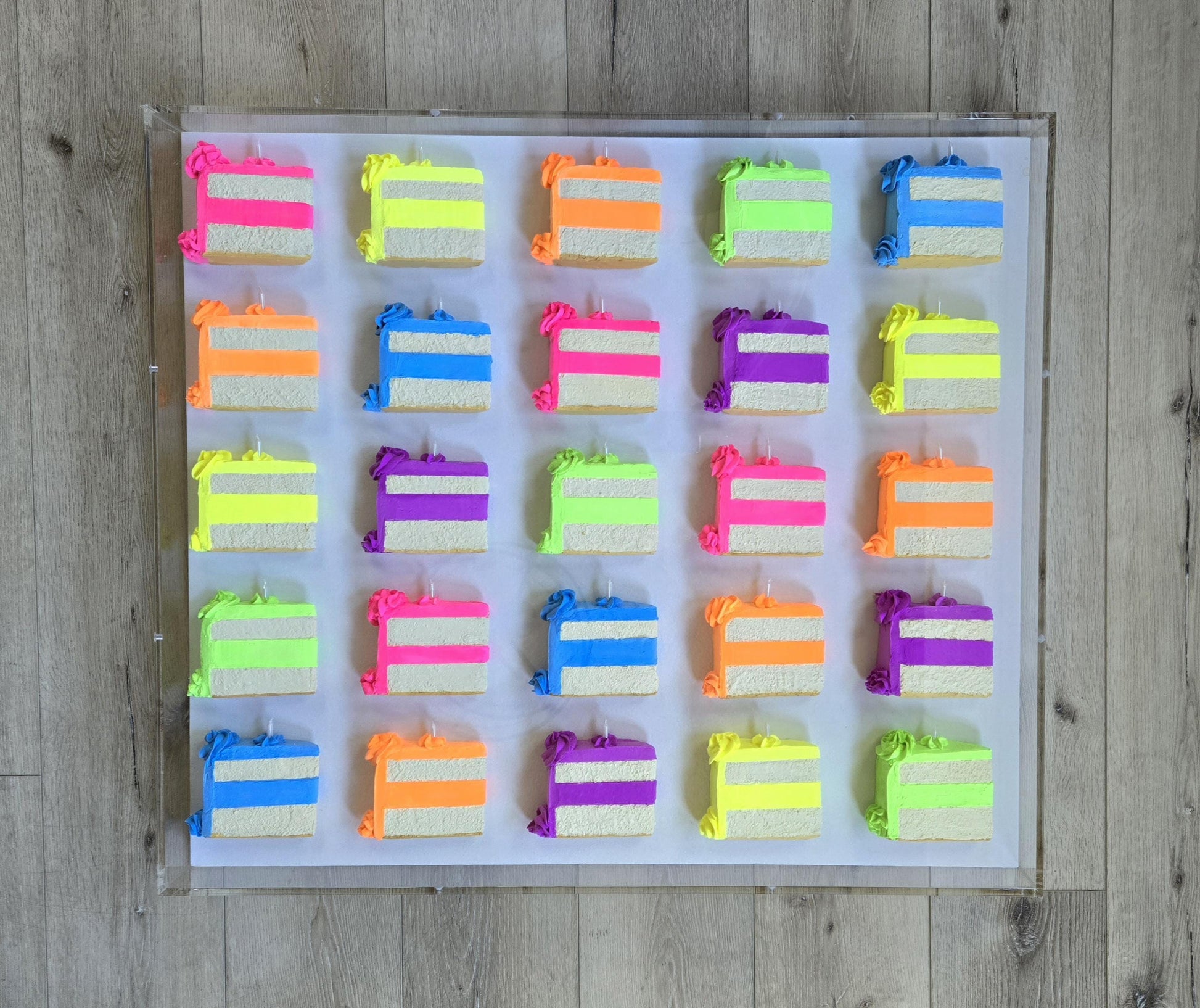 Cake Slice Wall Art: Handmade Vibrant Pop Art 3D theme for a Modern Aesthetic With High Contrast Colors.