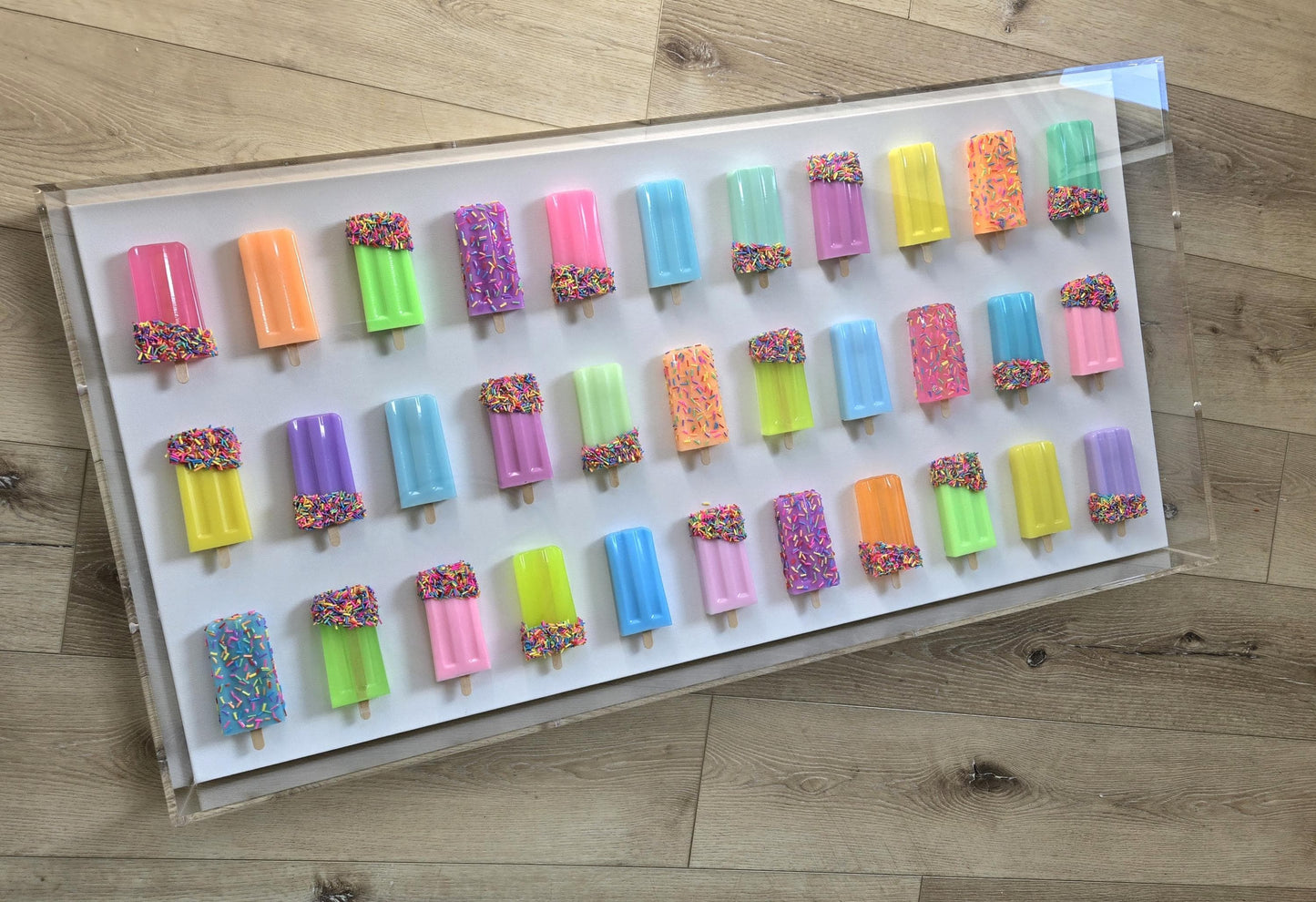 Vibrant 3D Ice Pop Sculpture Wall Art: Custom Canvas Shadow Box Decor