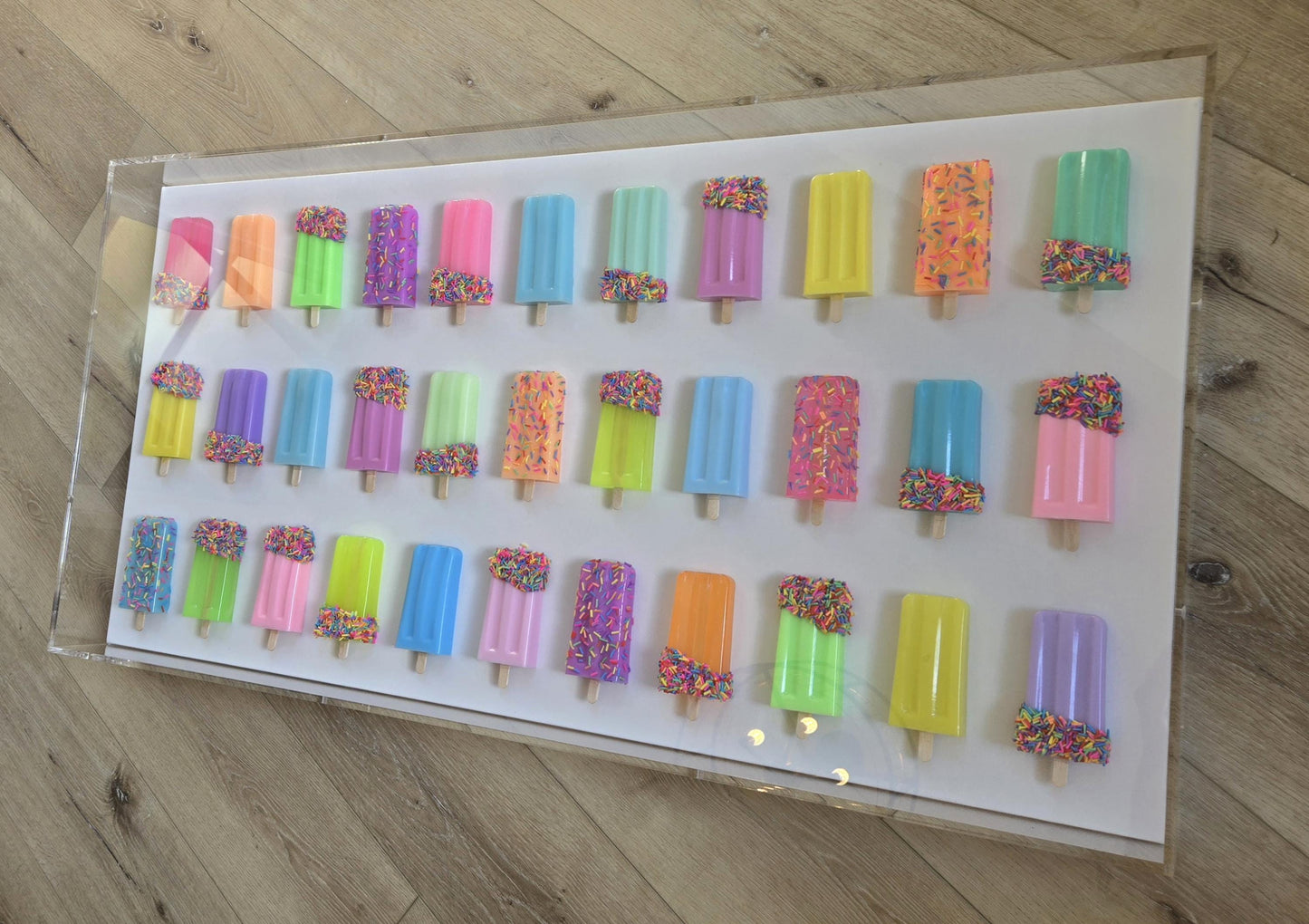 Vibrant 3D Ice Pop Sculpture Wall Art: Custom Canvas Shadow Box Decor