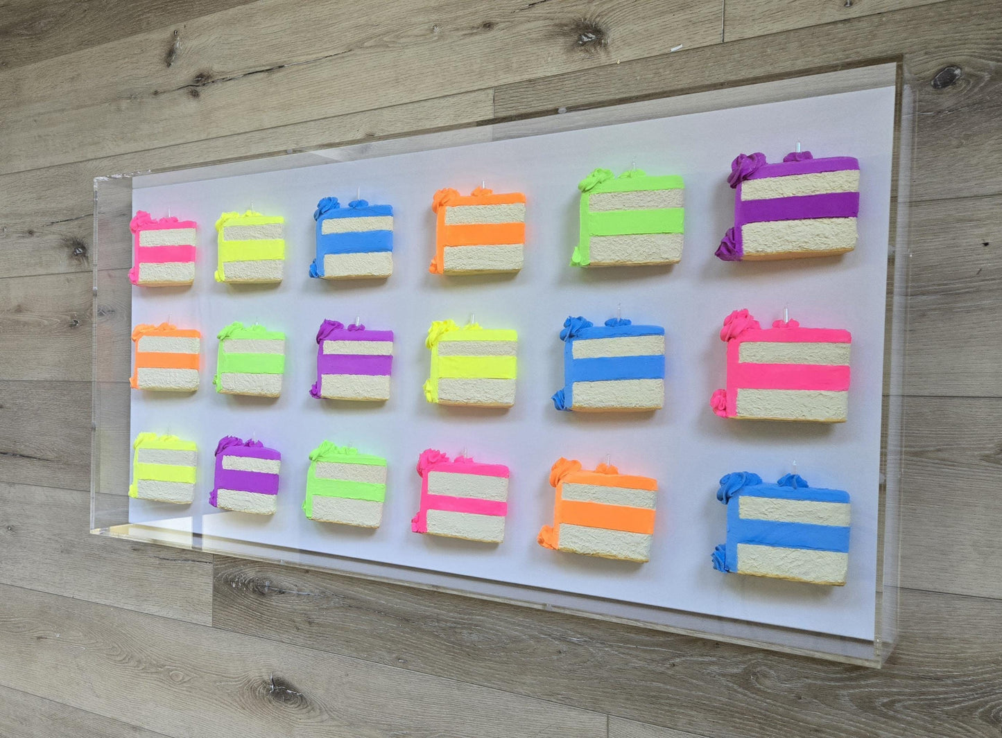 Cake Slice Wall Art: Handmade Vibrant Pop Art 3D theme for a Modern Aesthetic With High Contrast Colors.