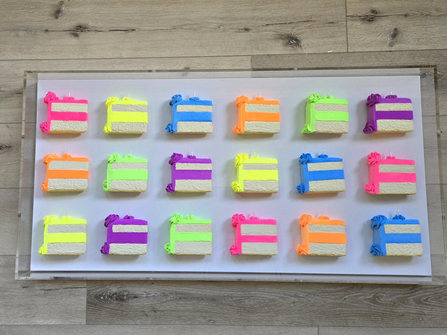 Cake Slice Wall Art: Handmade Vibrant Pop Art 3D theme for a Modern Aesthetic With High Contrast Colors.