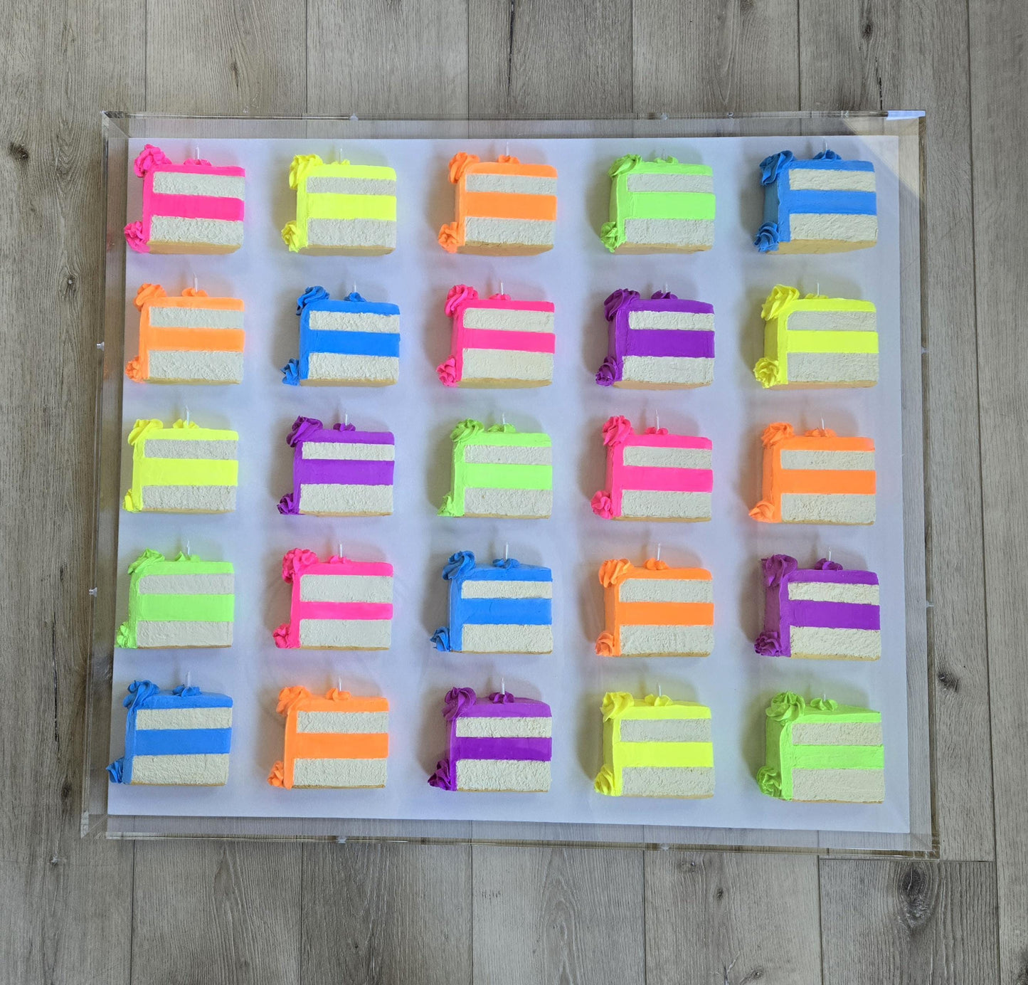 Cake Slice Wall Art: Handmade Vibrant Pop Art 3D theme for a Modern Aesthetic With High Contrast Colors.