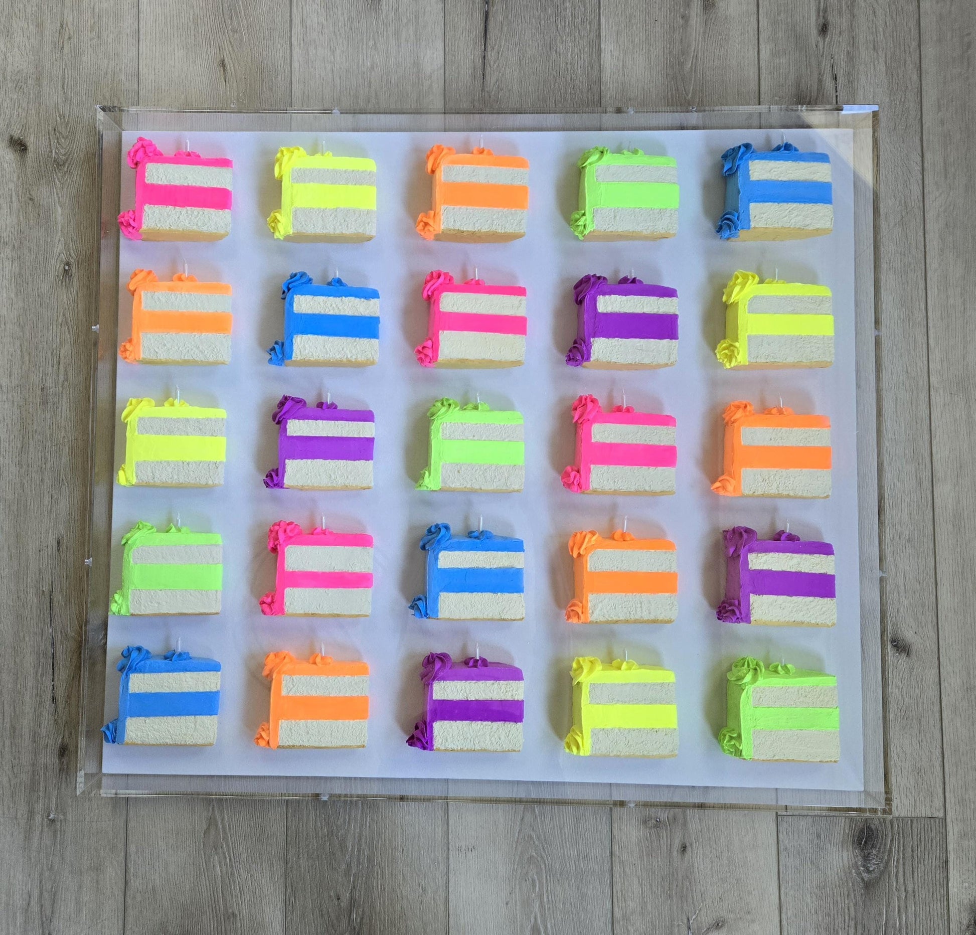 Cake Slice Wall Art: Handmade Vibrant Pop Art 3D theme for a Modern Aesthetic With High Contrast Colors.