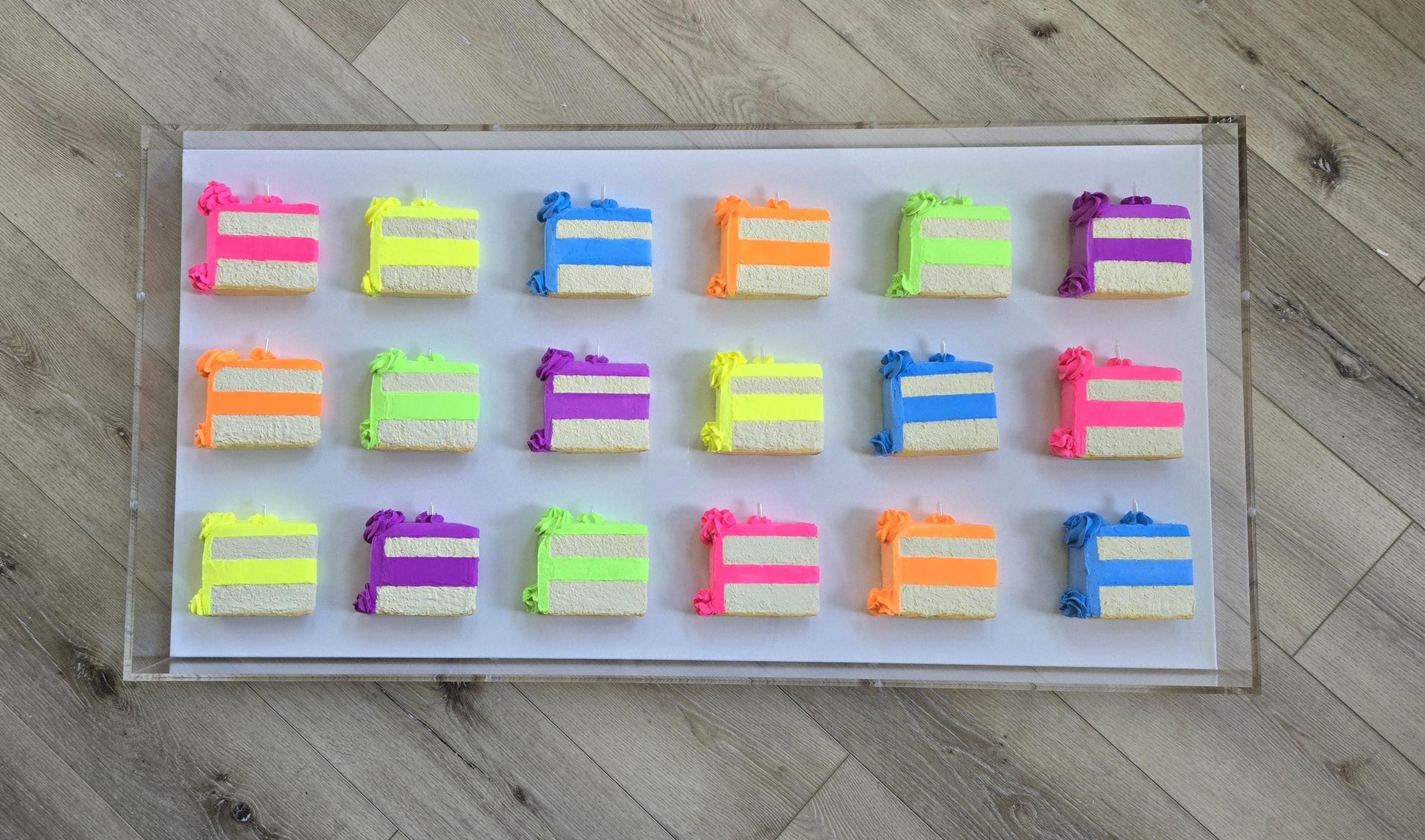 Cake Slice Wall Art: Handmade Vibrant Pop Art 3D theme for a Modern Aesthetic With High Contrast Colors.