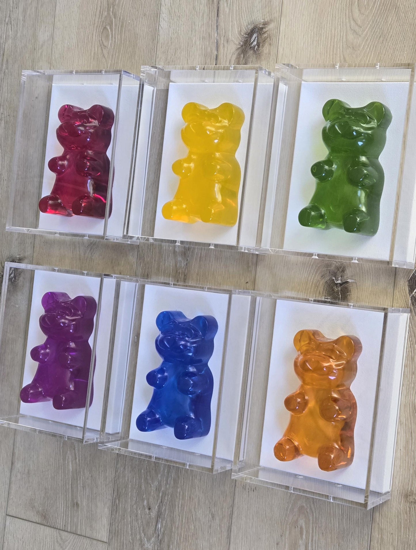 Modern Pop Art Gummy Bear Wall Decor | Resin Sculpture in Luxury Shadow Box | Candy-Inspired Colors | Kids Room, Nursery, Gift Idea, 6 Inch