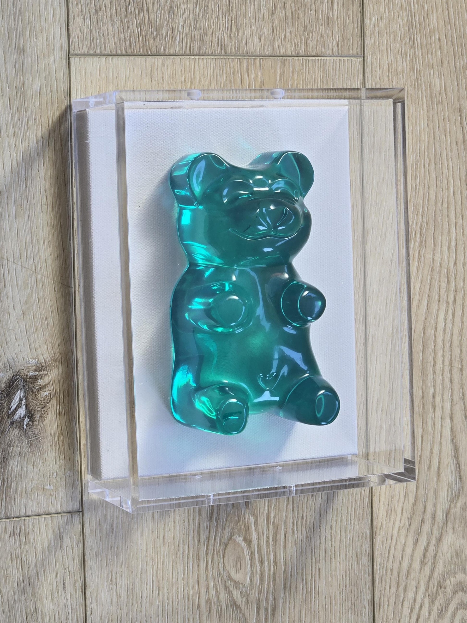 Modern Pop Art Gummy Bear Wall Decor | Resin Sculpture in Luxury Shadow Box | Candy-Inspired Colors | Kids Room, Nursery, Gift Idea, 6 Inch