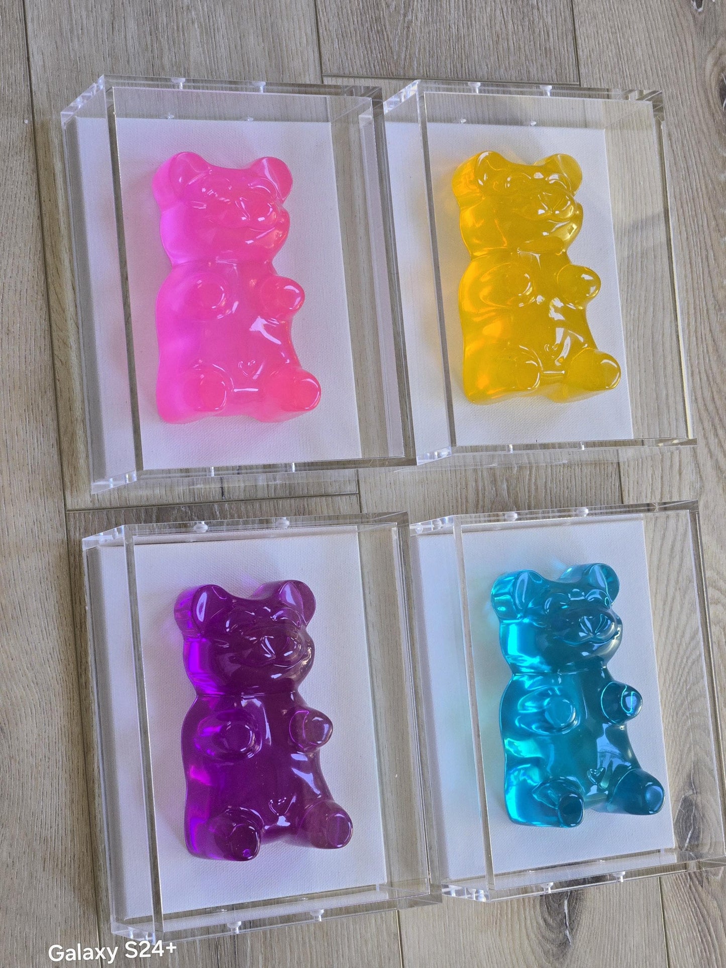 Gummy Bear Sculpture in Shadow Box | Transparent Jeweled Tone | Set Of Six-6 Inch Bear
