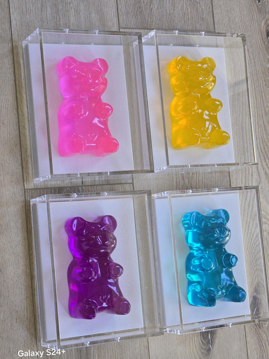 Modern Pop Art Gummy Bear Wall Decor | Resin Sculpture in Luxury Shadow Box | Candy-Inspired Colors | Kids Room, Nursery, Gift Idea, 6 Inch