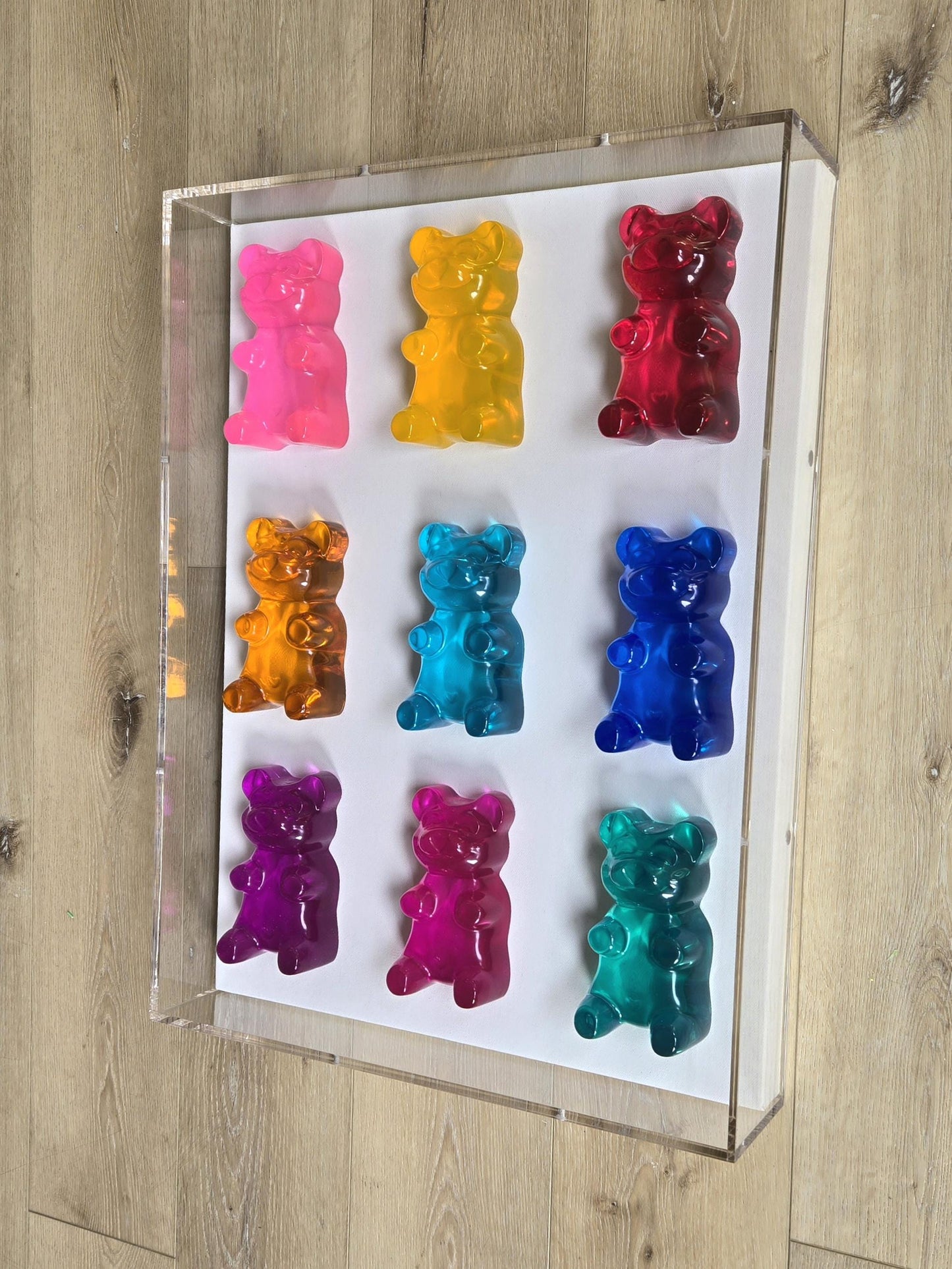 3D Pop Art Gummy Bear Wall Decor | Colorful Resin Candy Art | Rainbow Luxury Nursery & Kitchen Wall Sculpture | Handmade Statement Piece
