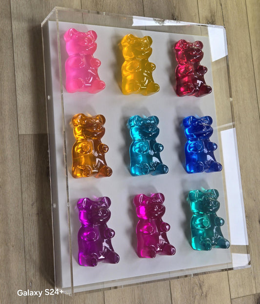 3D Pop Art Gummy Bear Wall Decor | Colorful Resin Candy Art | Rainbow Luxury Nursery & Kitchen Wall Sculpture | Handmade Statement Piece