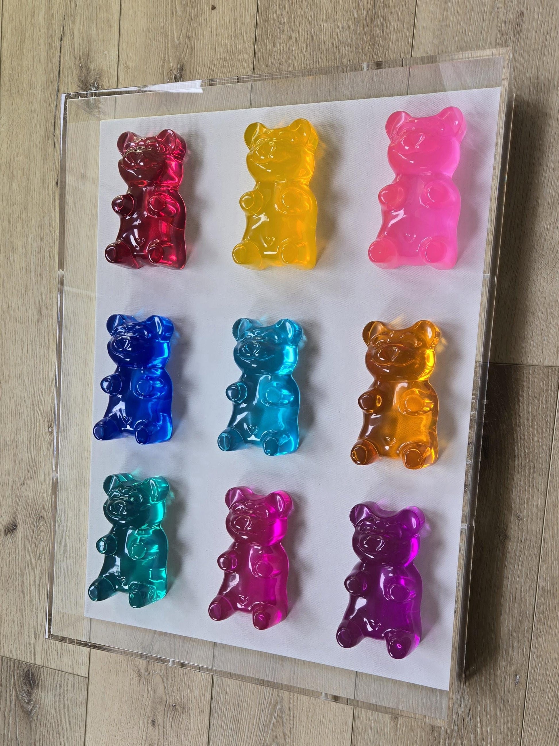 3D Pop Art Gummy Bear Wall Decor | Colorful Resin Candy Art | Rainbow Luxury Nursery & Kitchen Wall Sculpture | Handmade Statement Piece