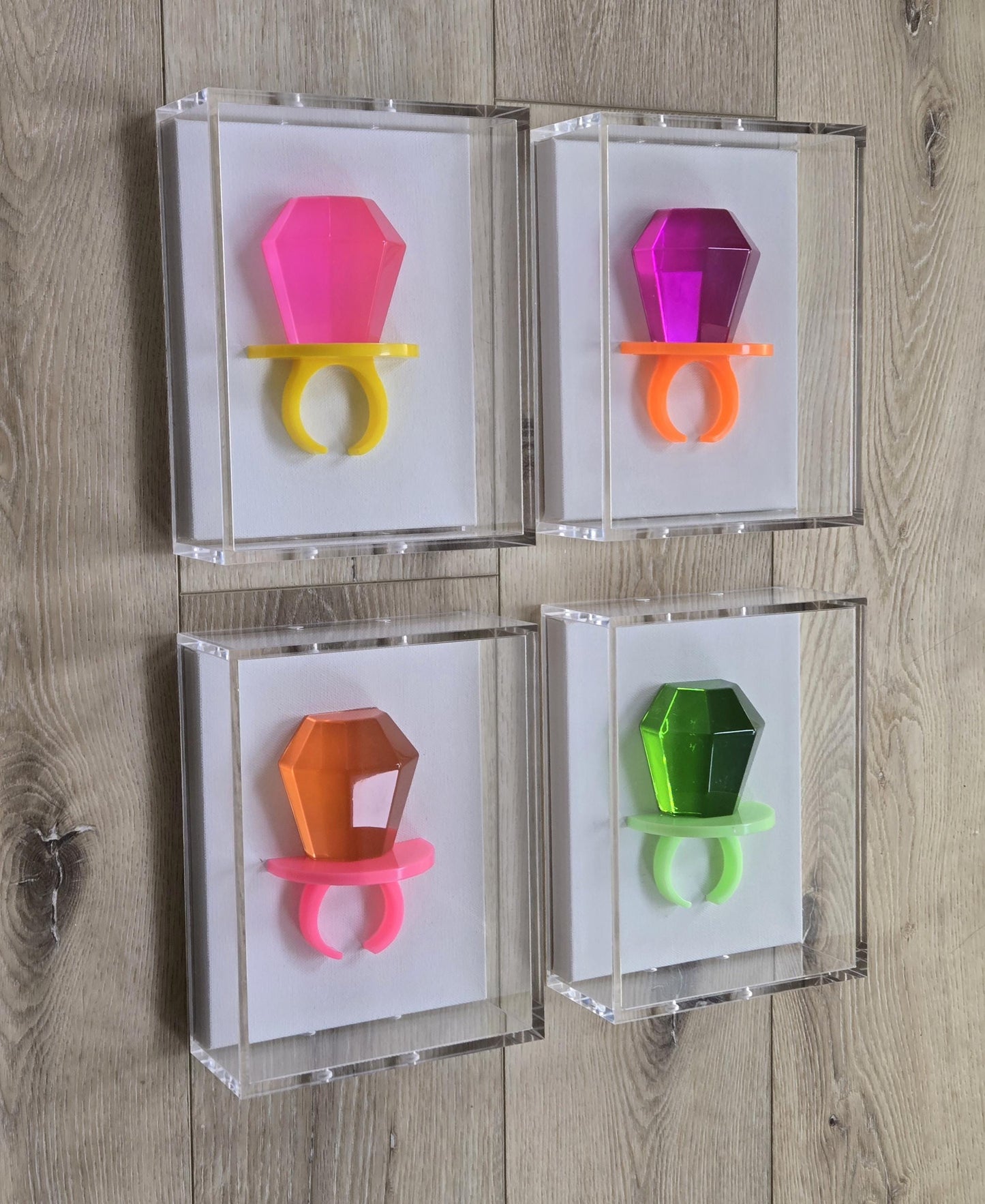 3D Ring Sculpture | Jewel Tone Acrylic Candy Art Wall Decor (Shadow Box) Pop Art
