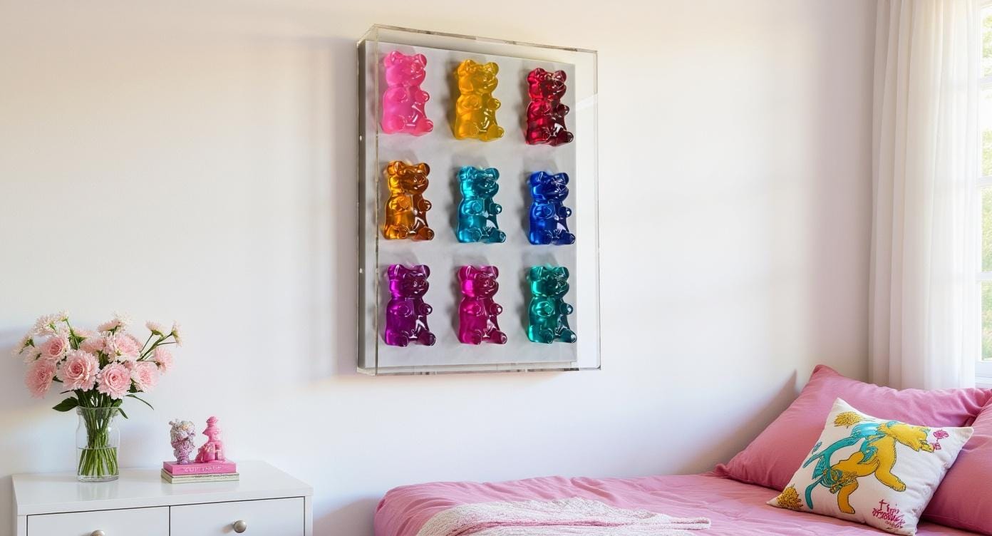 3D Pop Art Gummy Bear Wall Decor | Colorful Resin Candy Art | Rainbow Luxury Nursery & Kitchen Wall Sculpture | Handmade Statement Piece