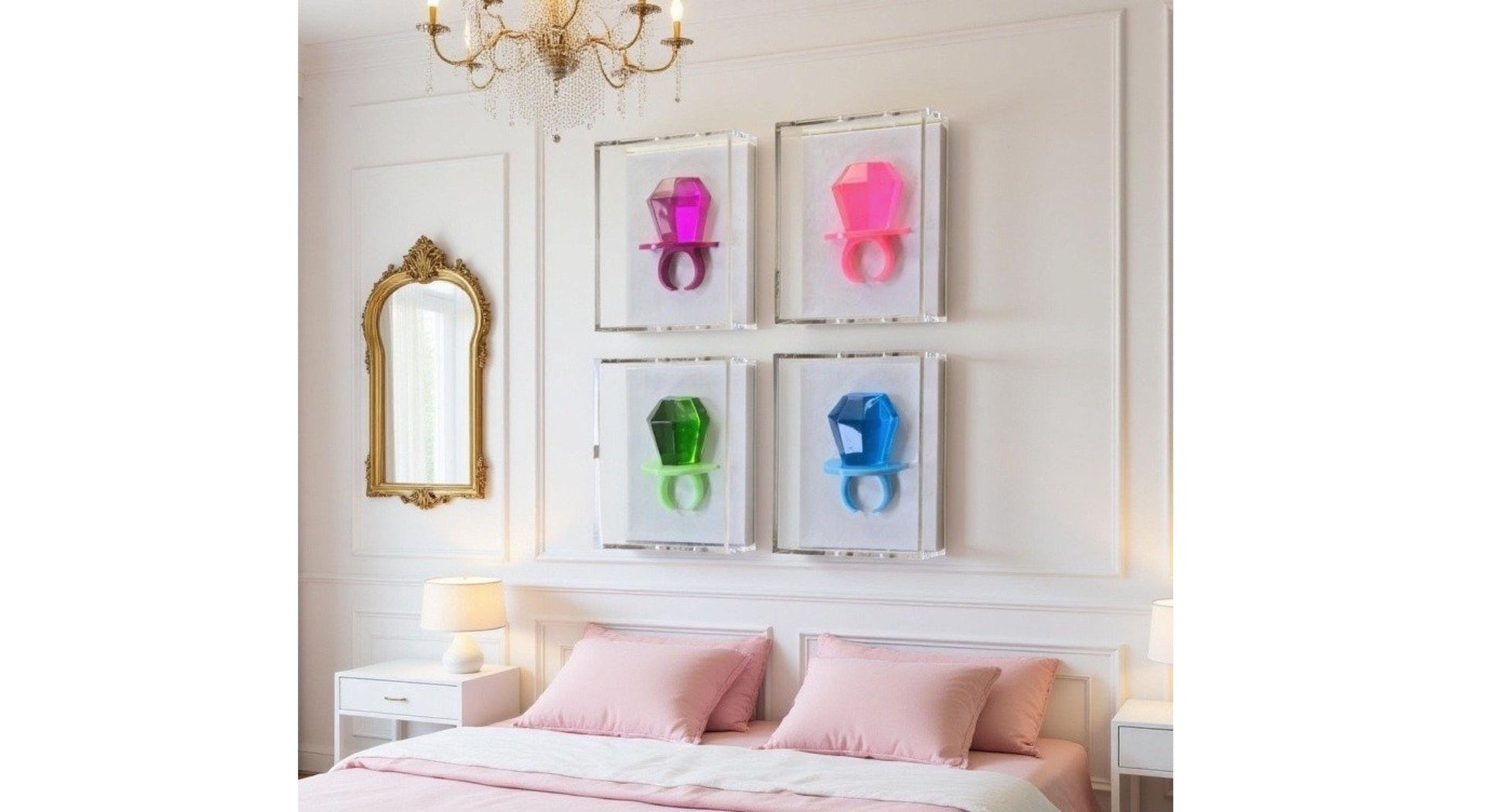 3D Ring Sculpture | Jewel Tone Acrylic Candy Art Wall Decor (Shadow Box) Pop Art