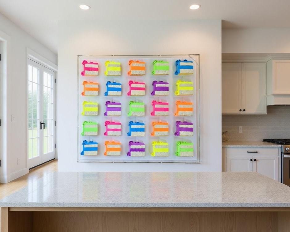 3D Cake Slice Wall Art: Vibrant Pop Art Shadow Box Display, One Of A Kind Unique Trendy Art