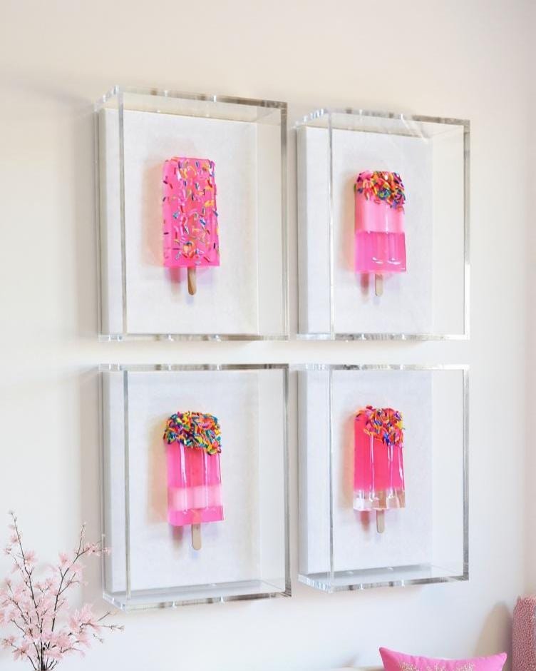 Retro Pop Art Ice Cream Pops Sculpture: Acrylic Shadow Box Wall Decor