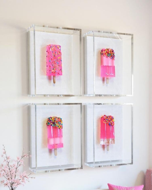 Retro Pop Art Ice Cream Pops Sculpture: Acrylic Shadow Box Wall Decor