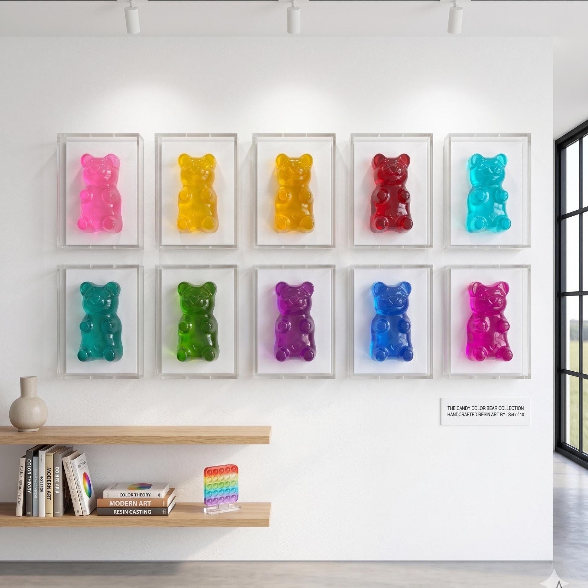 Modern Pop Art Gummy Bear Wall Decor | Resin Sculpture in Luxury Shadow Box | Candy-Inspired Colors | Kids Room, Nursery, Gift Idea, 6 Inch