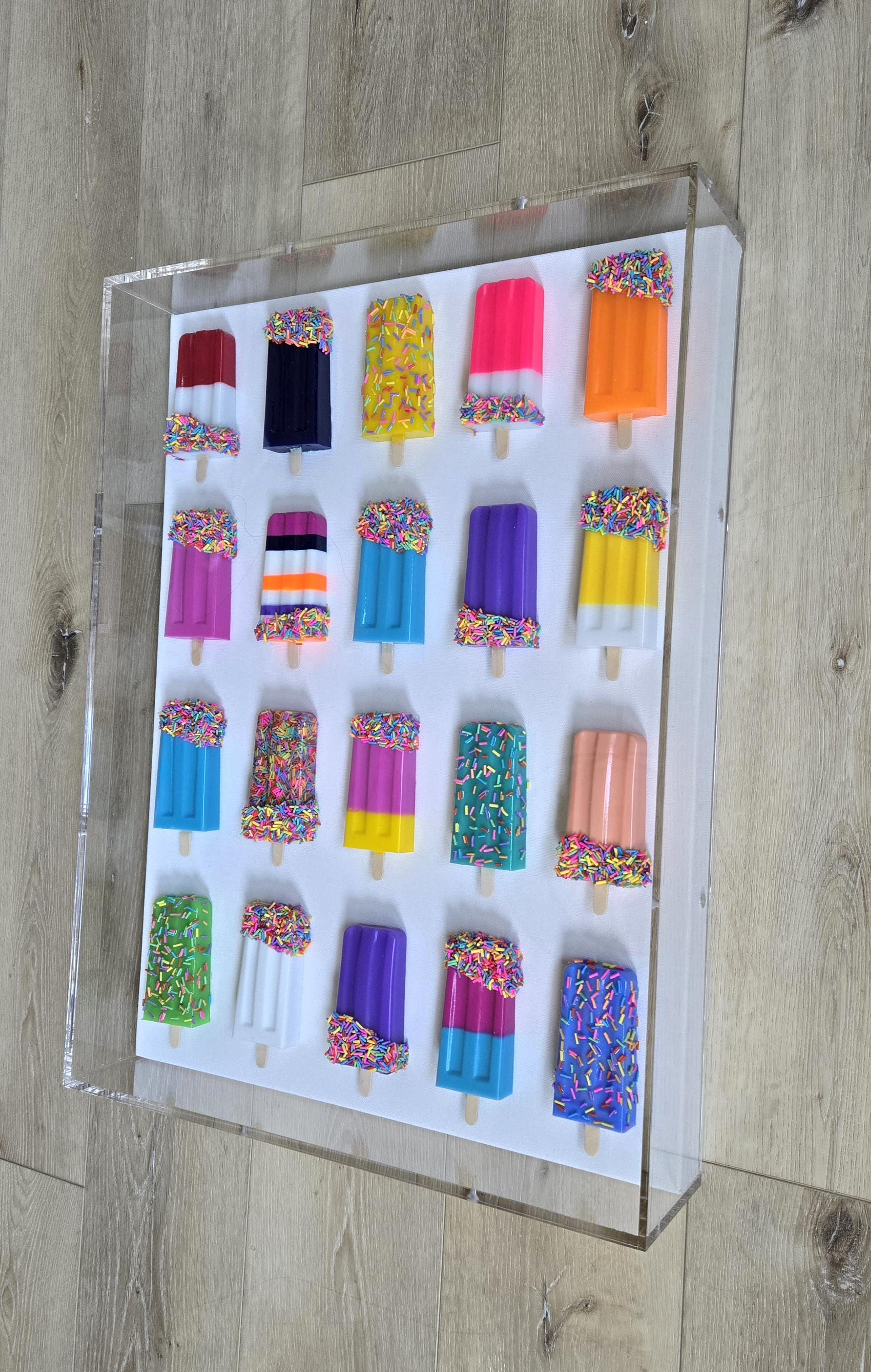 3D Ice Pop Shadow Box, Vibrant Pastel Colors Customized To Match Your Home Decor