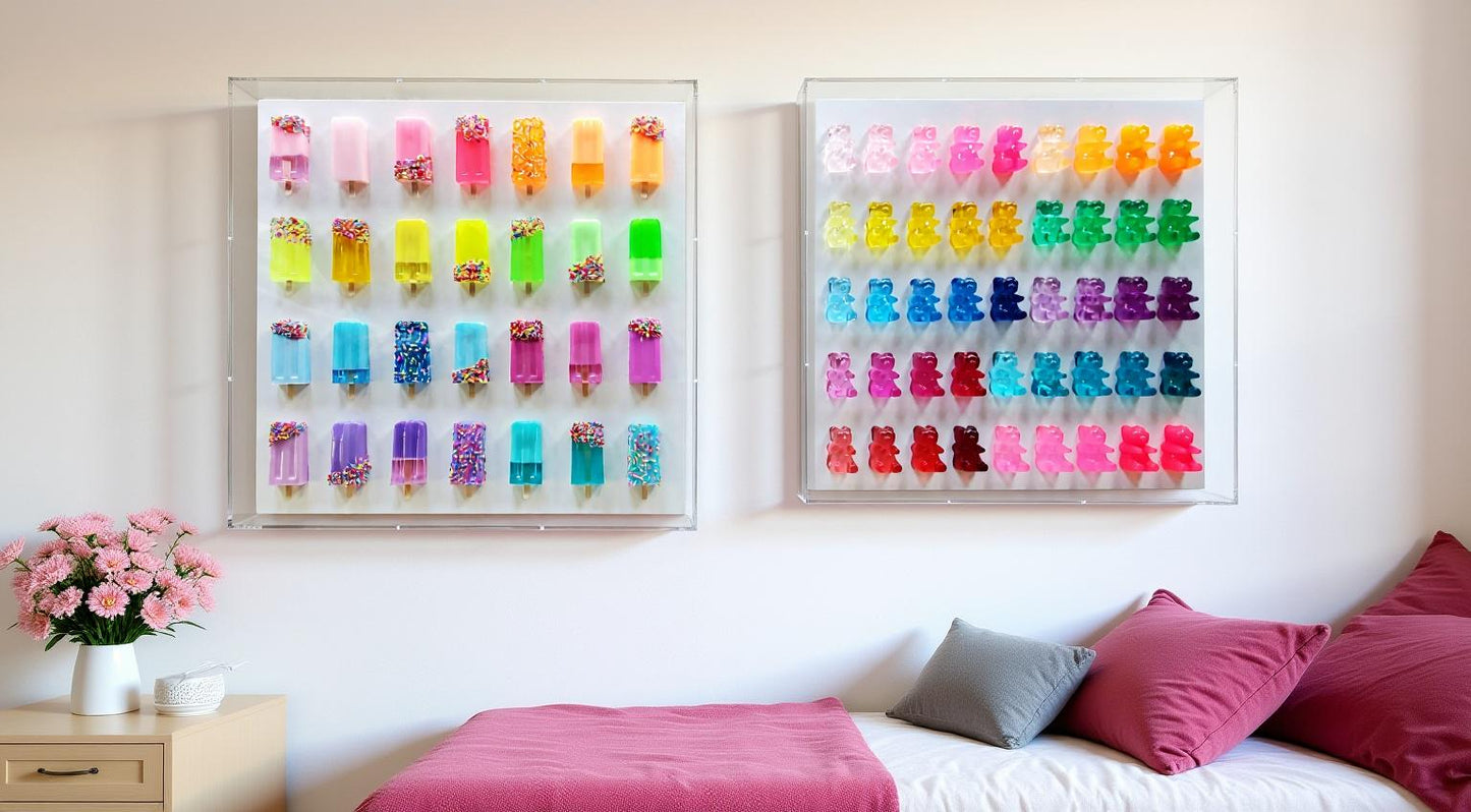 Neon Rainbow Ice Cream Bar Sculpture: Whimsical Shadow Box Art