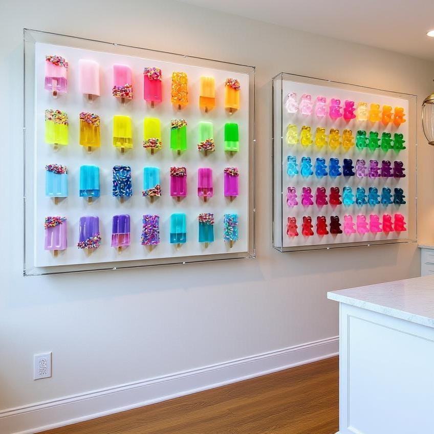 Neon Rainbow Ice Cream Bar Sculpture: Whimsical Shadow Box Art