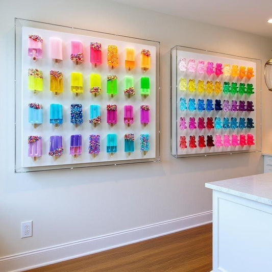 Neon Rainbow Ice Cream Bar Sculpture: Whimsical Shadow Box Art