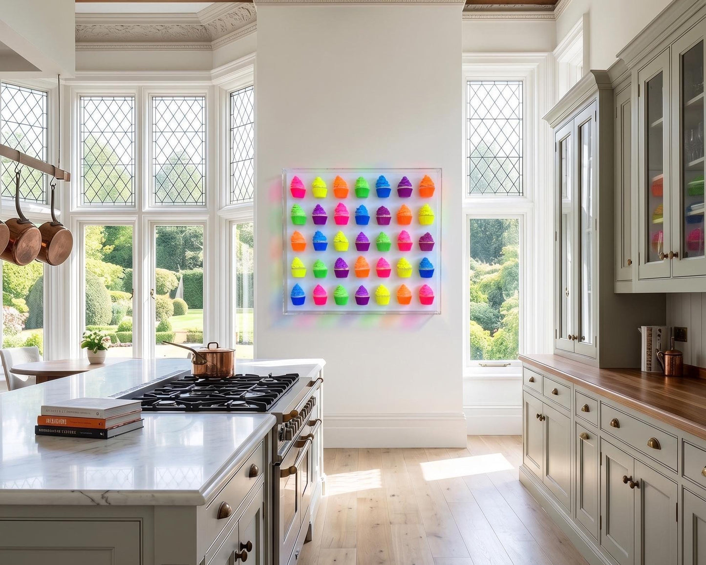 3D Cupcake Shadow Box Art – Vibrant Kitchen Decor, 24 Piece Dessert Display, Customize Luxury Visual Decor.