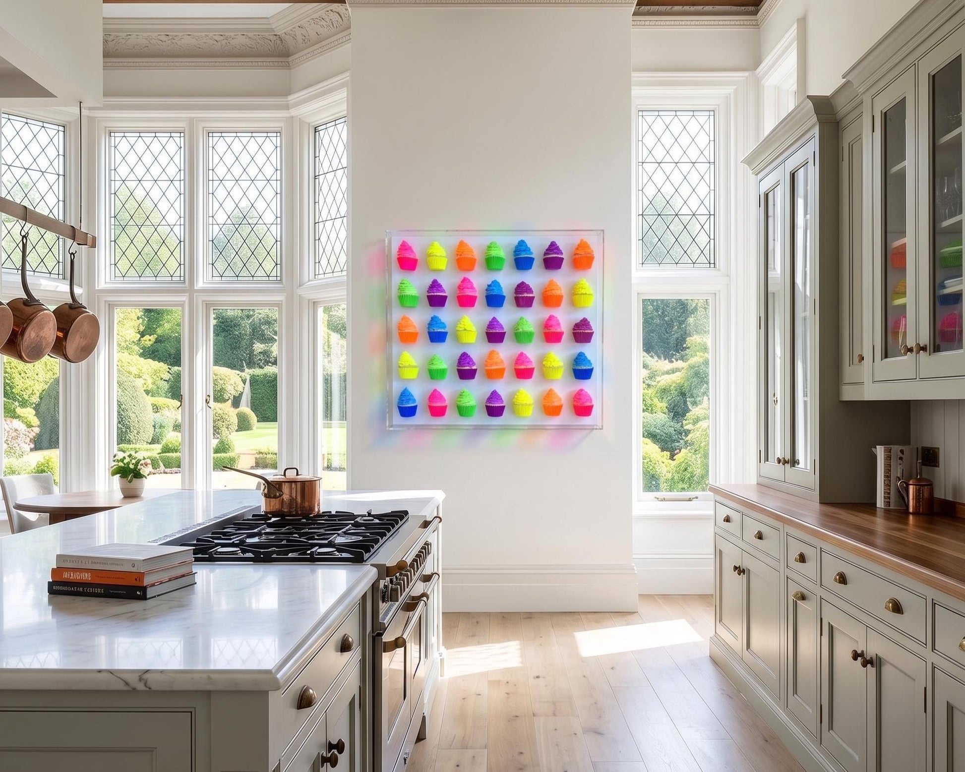 3D Cupcake Shadow Box Art – Vibrant Kitchen Decor, 24 Piece Dessert Display, Customize Luxury Visual Decor.