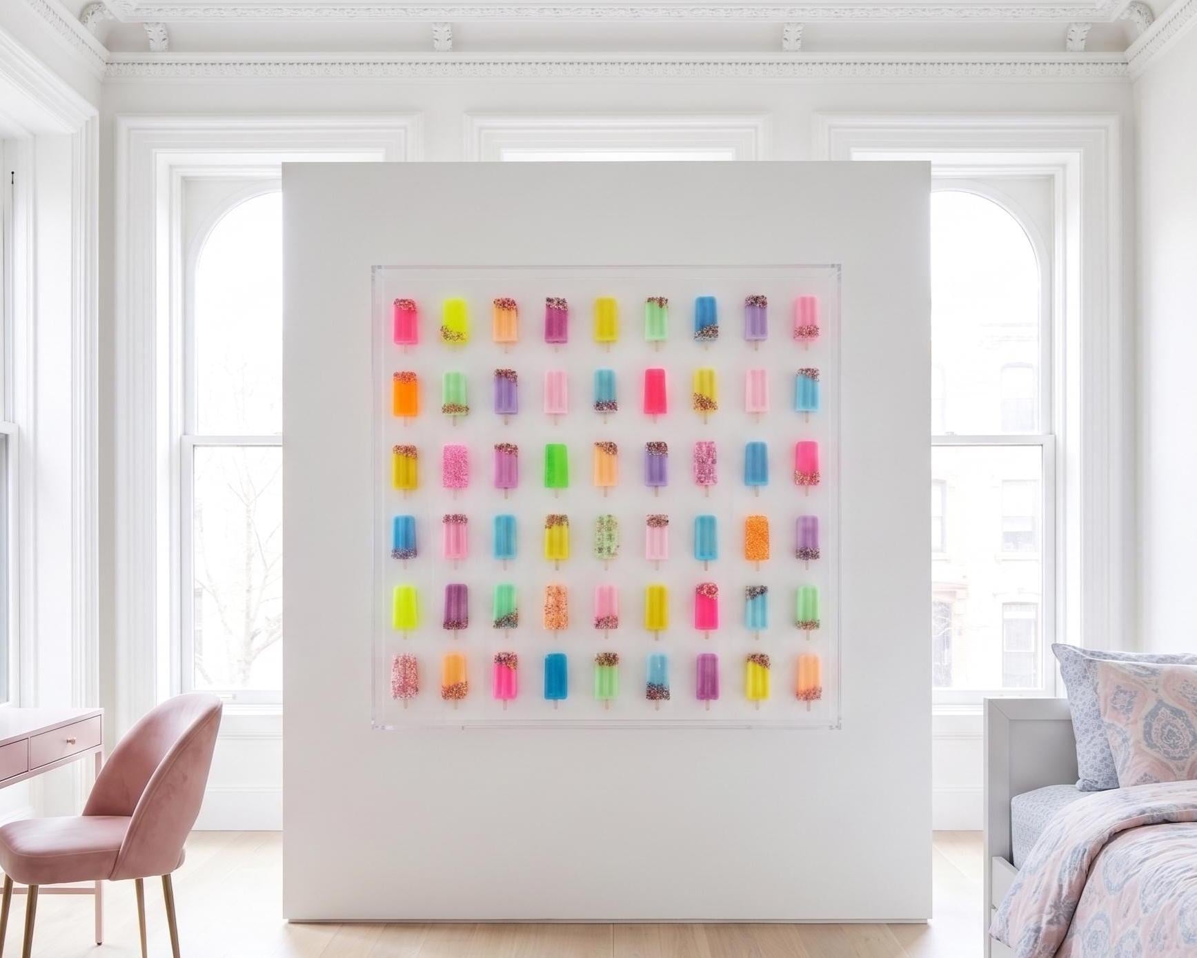 Rainbow Ice Pop Wall Sculpture: Pop Art Shadow Box Decor, Customizable Colors